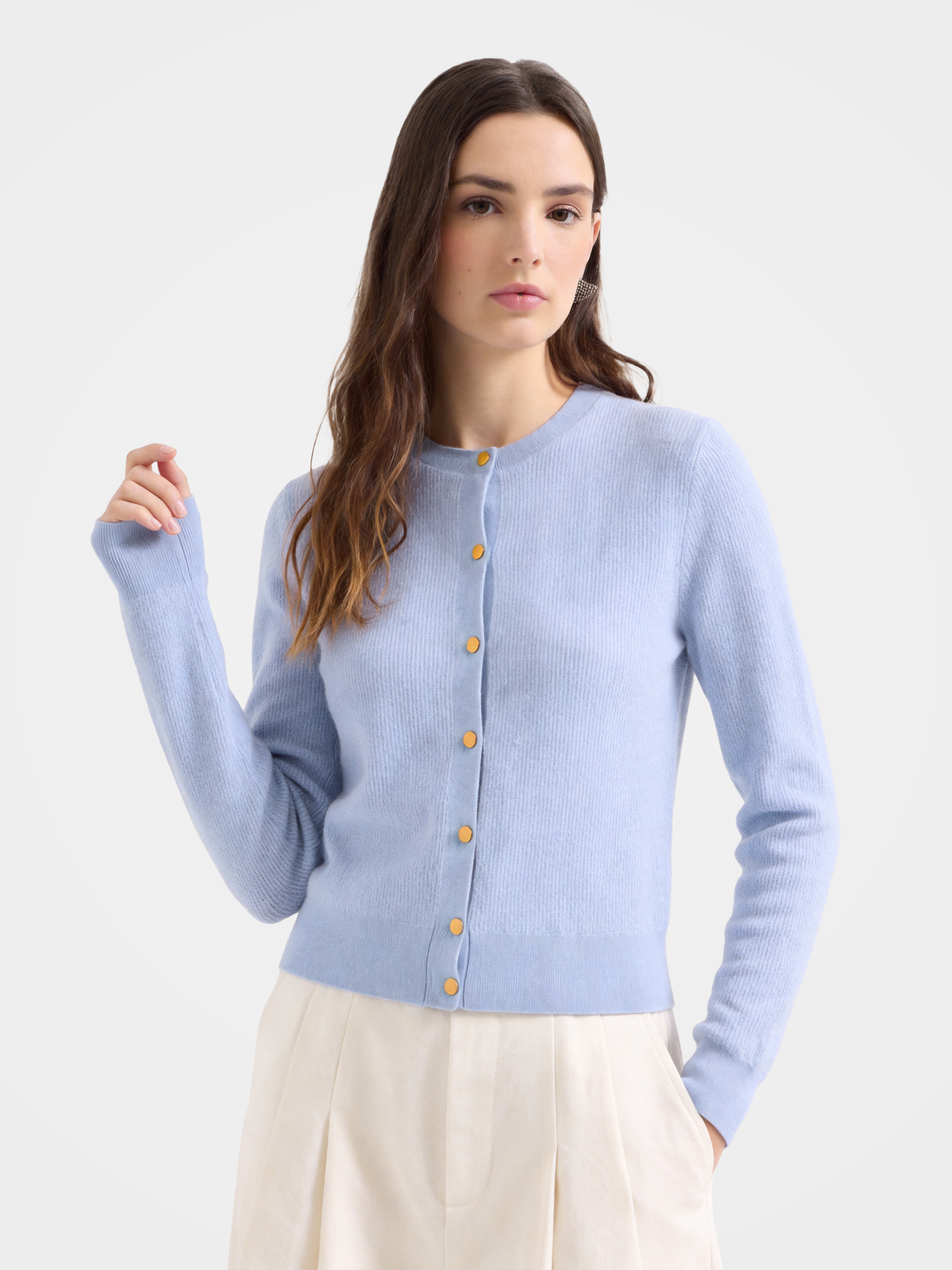Pre-Order |100% Cashmere Crew Neck Cardigan Sweater Plain Knitwear (10-14 Business Days)
