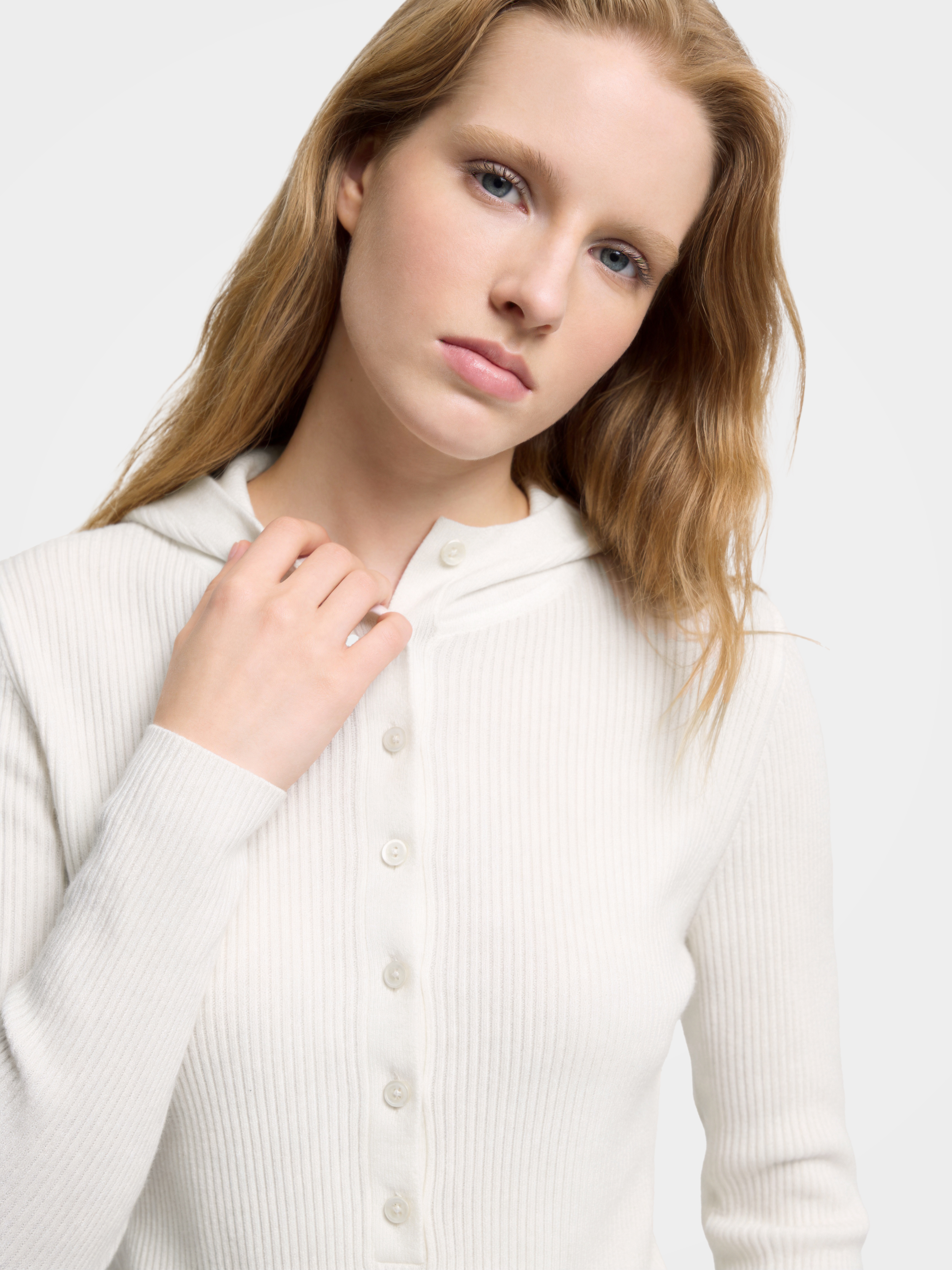 Cashmere Wool Blend Ribbed Hooded Sweater Slim Fit Long Sleeve Knit Top