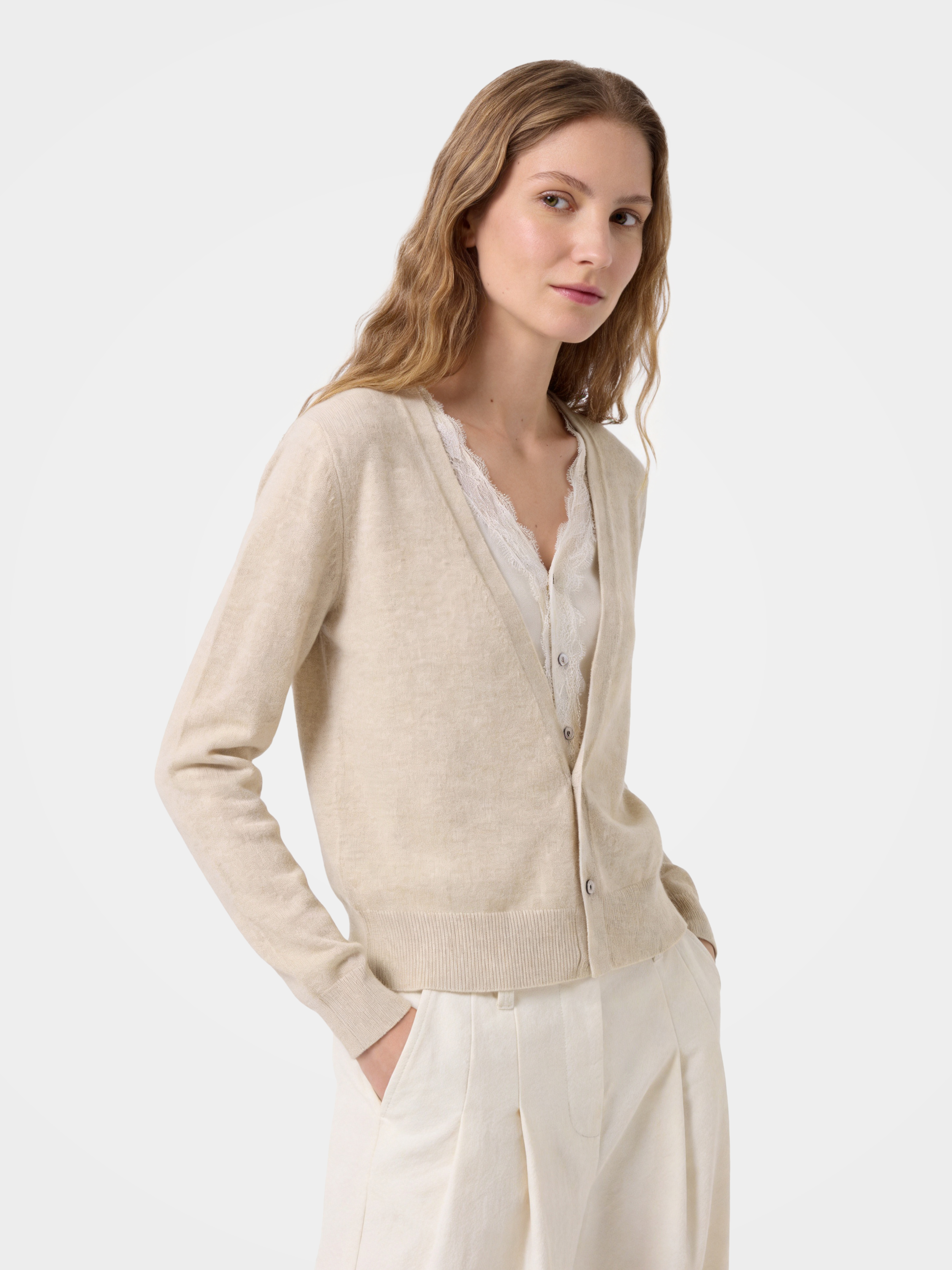 100% Cashmere Lace V-Neck Button-Front Cardigan