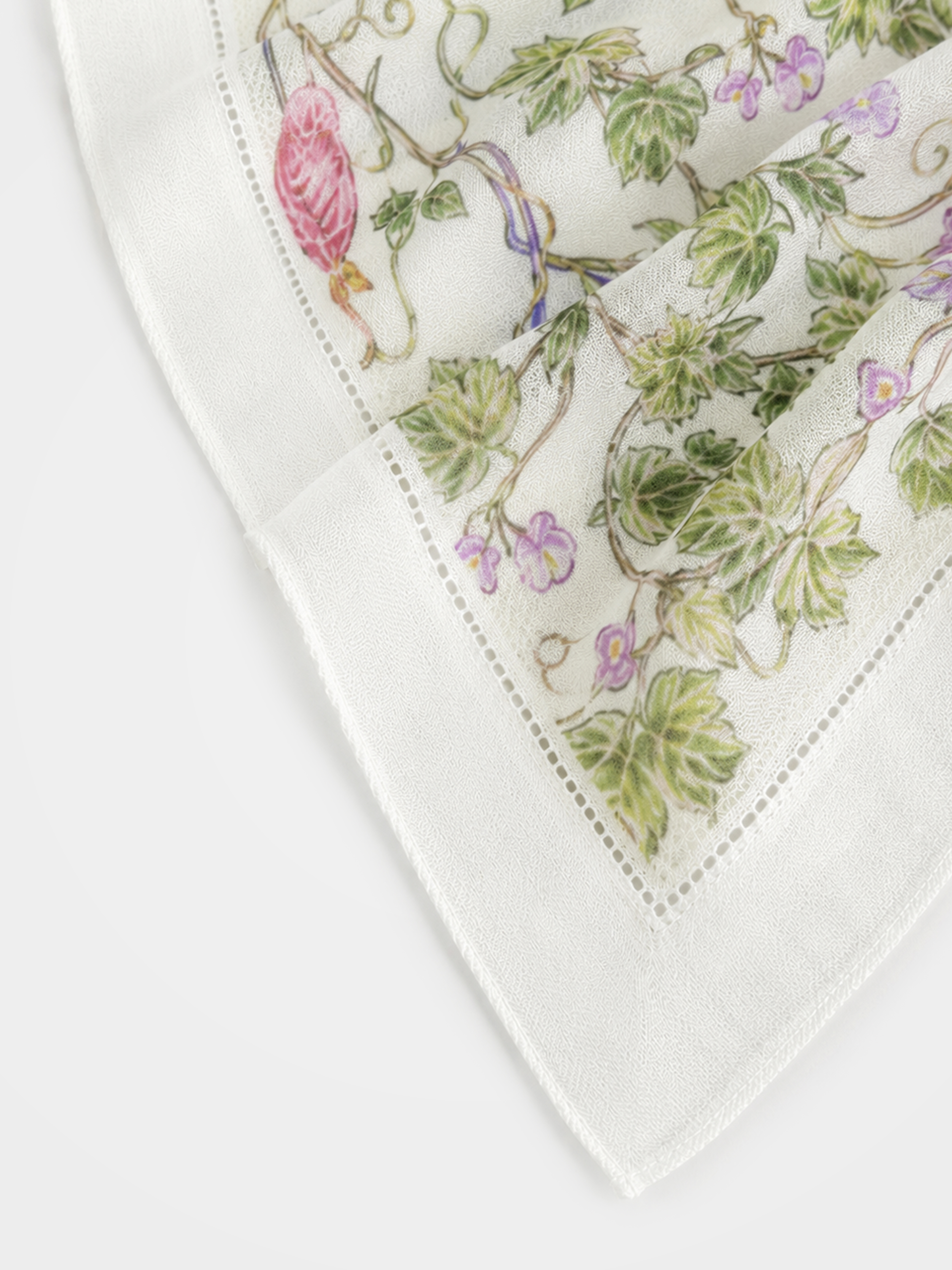 100% Cashmere Textured Floral and Bird Motifs Square Scarf