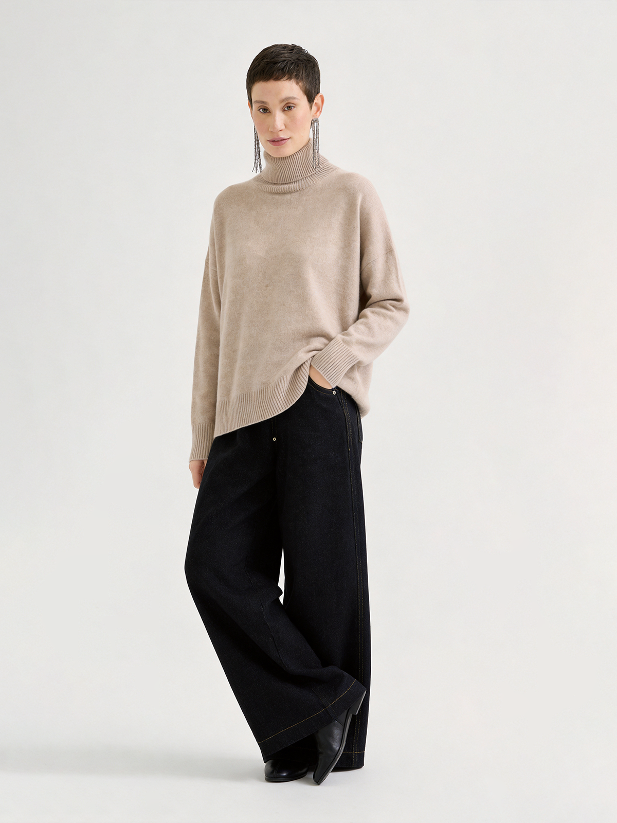 100% Cashmere Turtleneck Sweater Soft Relaxed Fit Knit Pullover