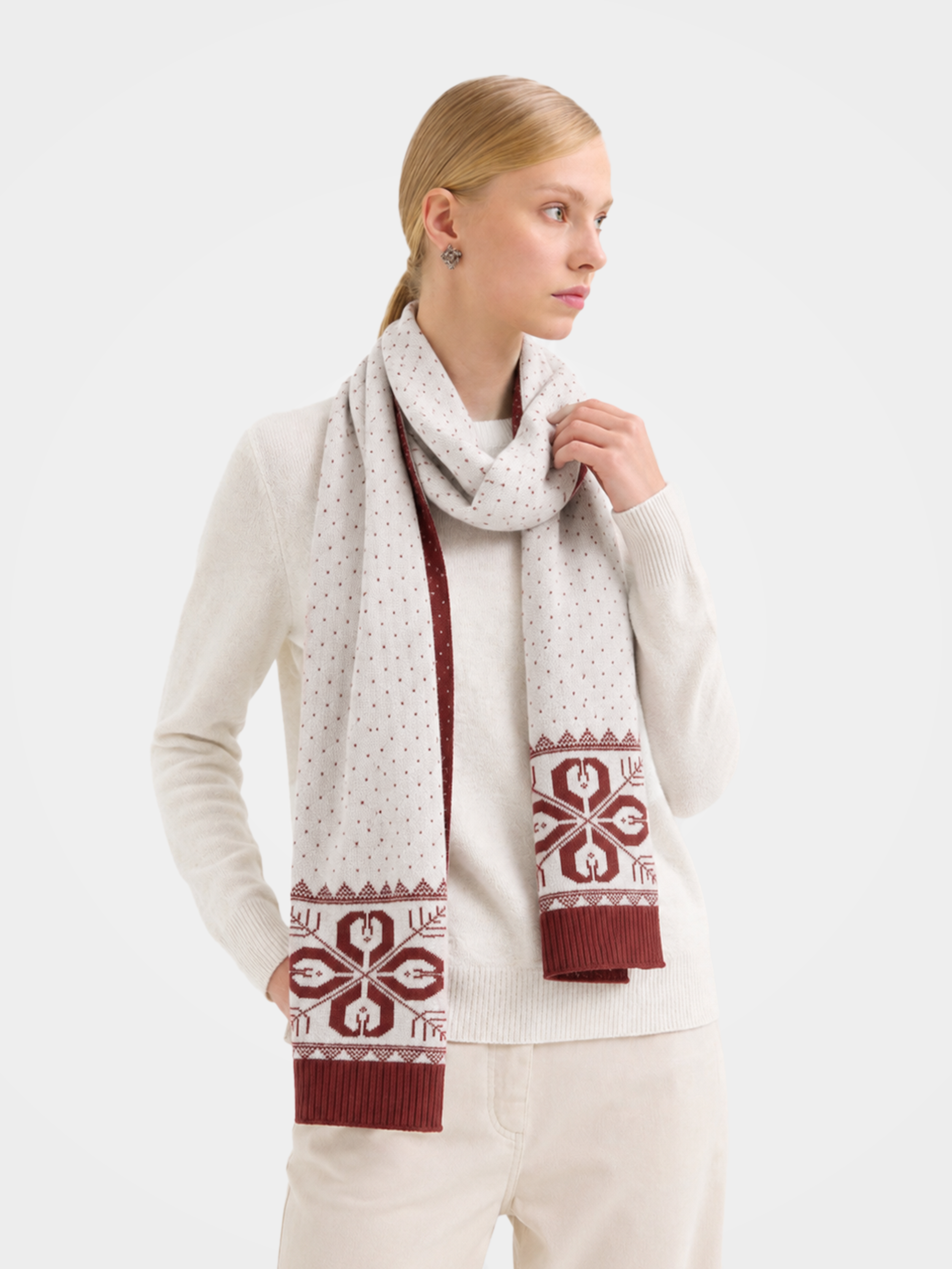 100% Cashmere Fair Isle Rectangle Knit Scarf 
