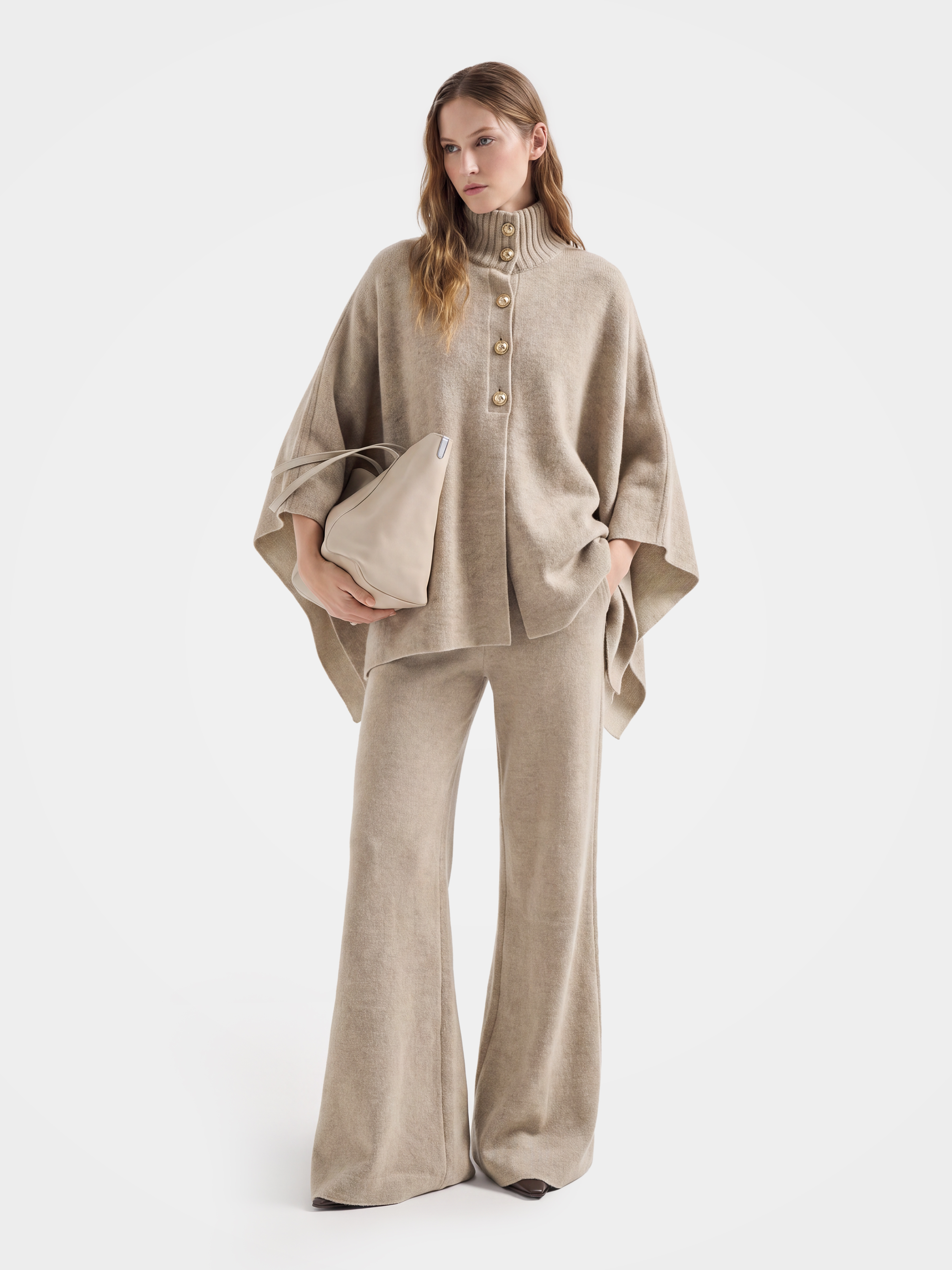 Pre-Order | 100% Cashmere Turtleneck Botton Front Cardigan Knit Cape Relaxed Fit (10-14 Business Days)