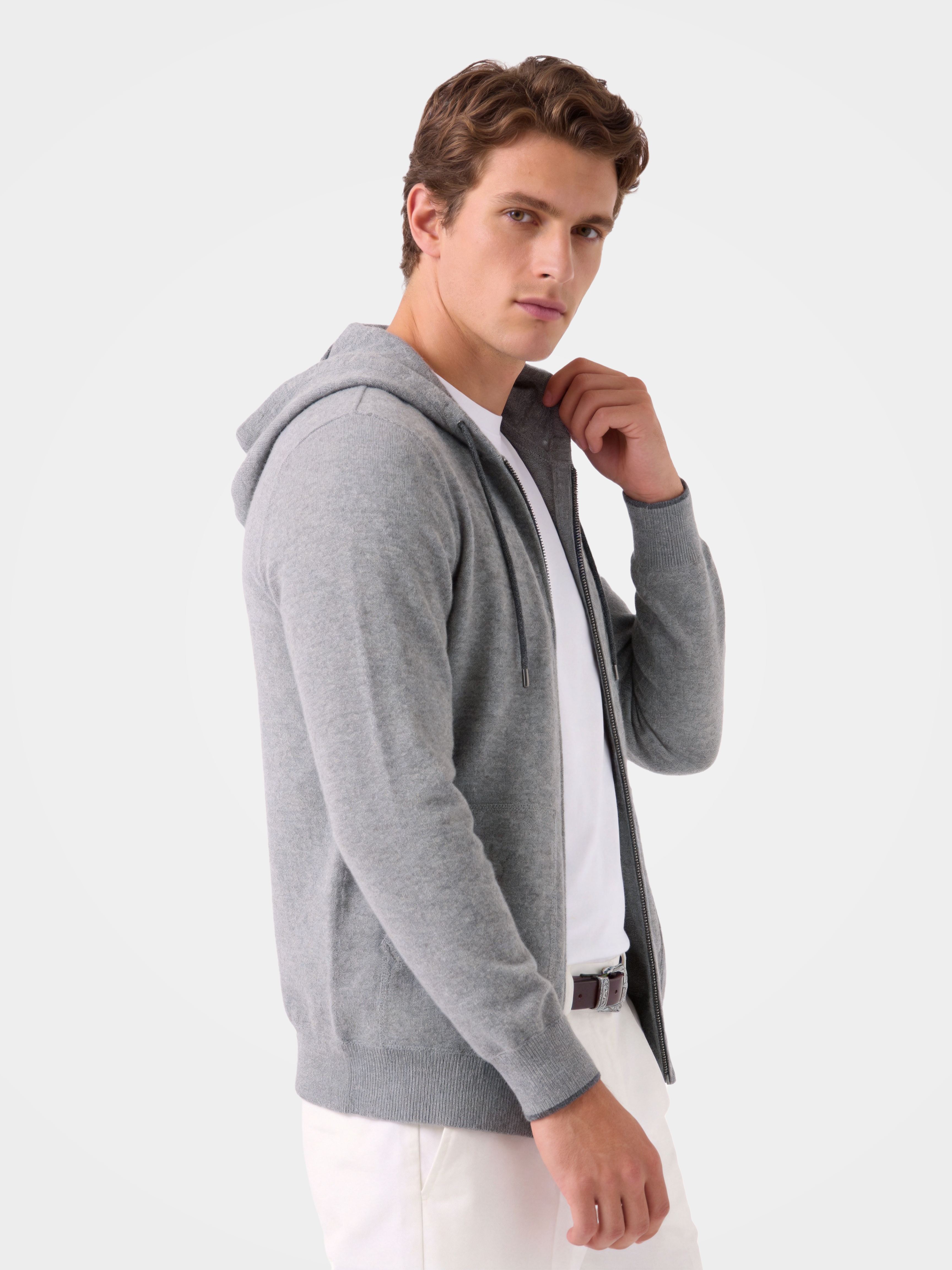 Pre-Order | Men's 100% Cashmere Hooded Full-Zip Cardigan (10-14 Business Days)