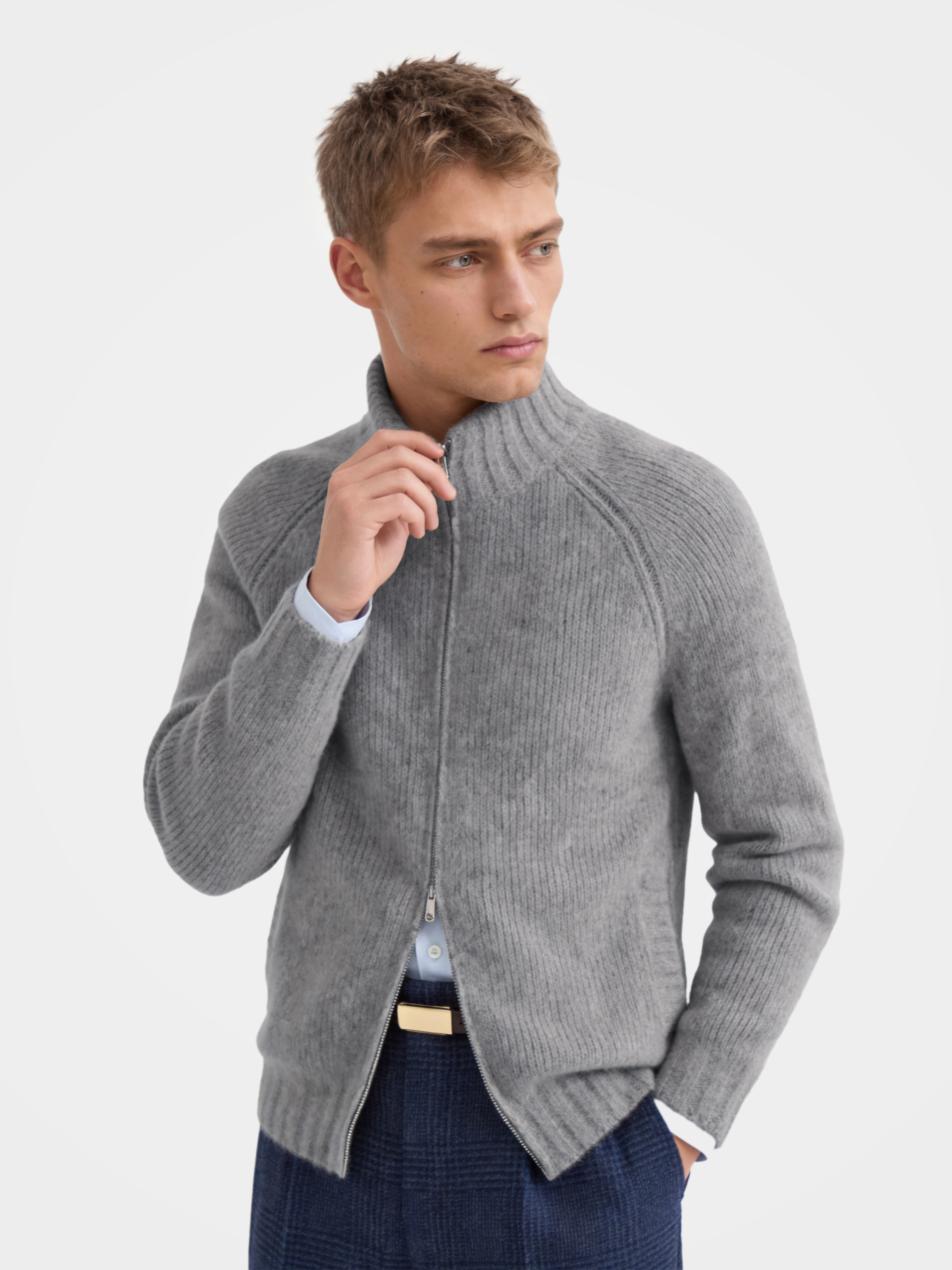 Pre-Order | Men's 100% Cashmere Mock Neck Zip Knit Cardigan (10-14 Business Days)