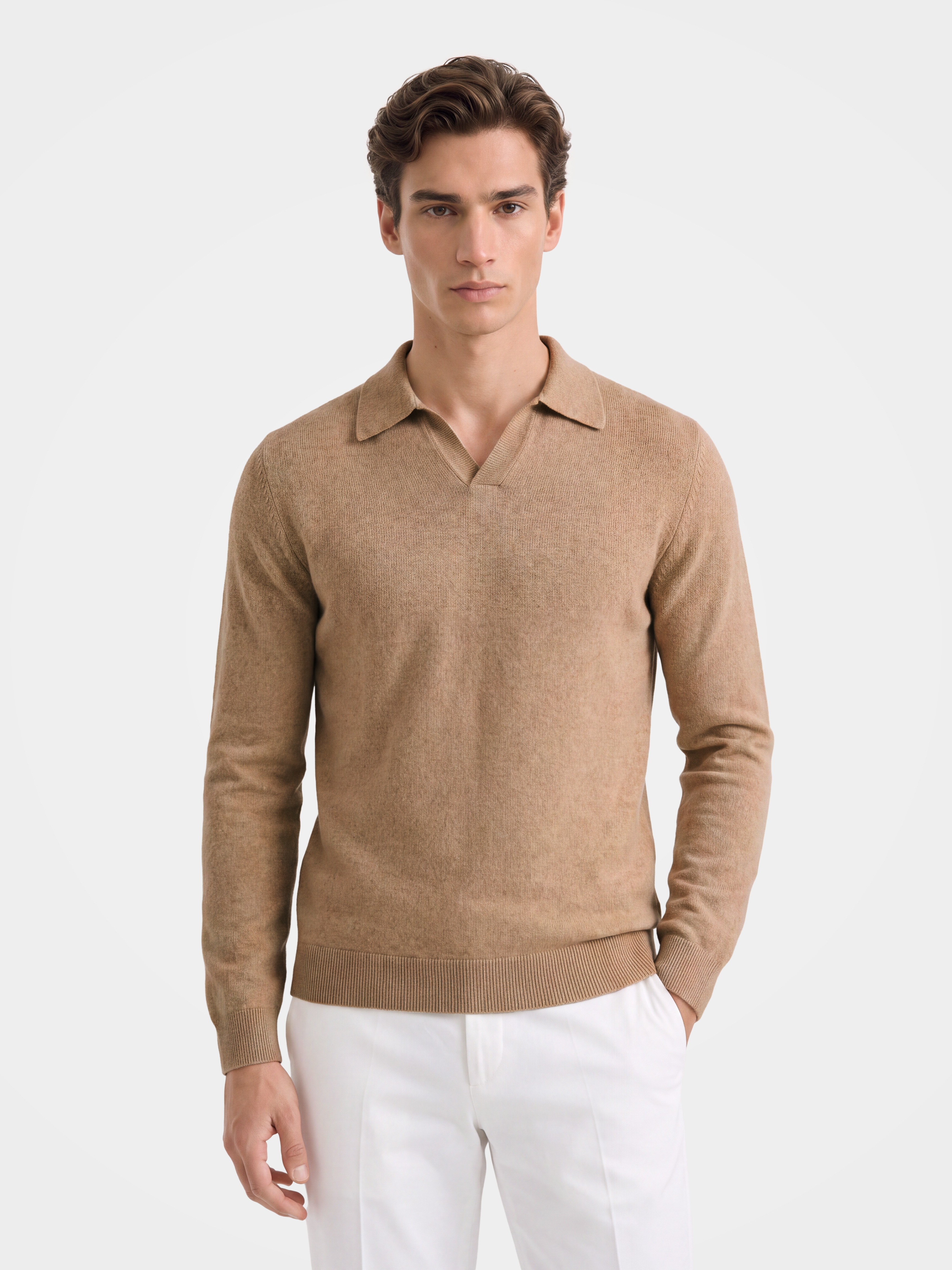 Pre-Order | Men's 100% Cashmere Collared Knit Sweater Classic Ribbed Pullover (10-14 Business Days)