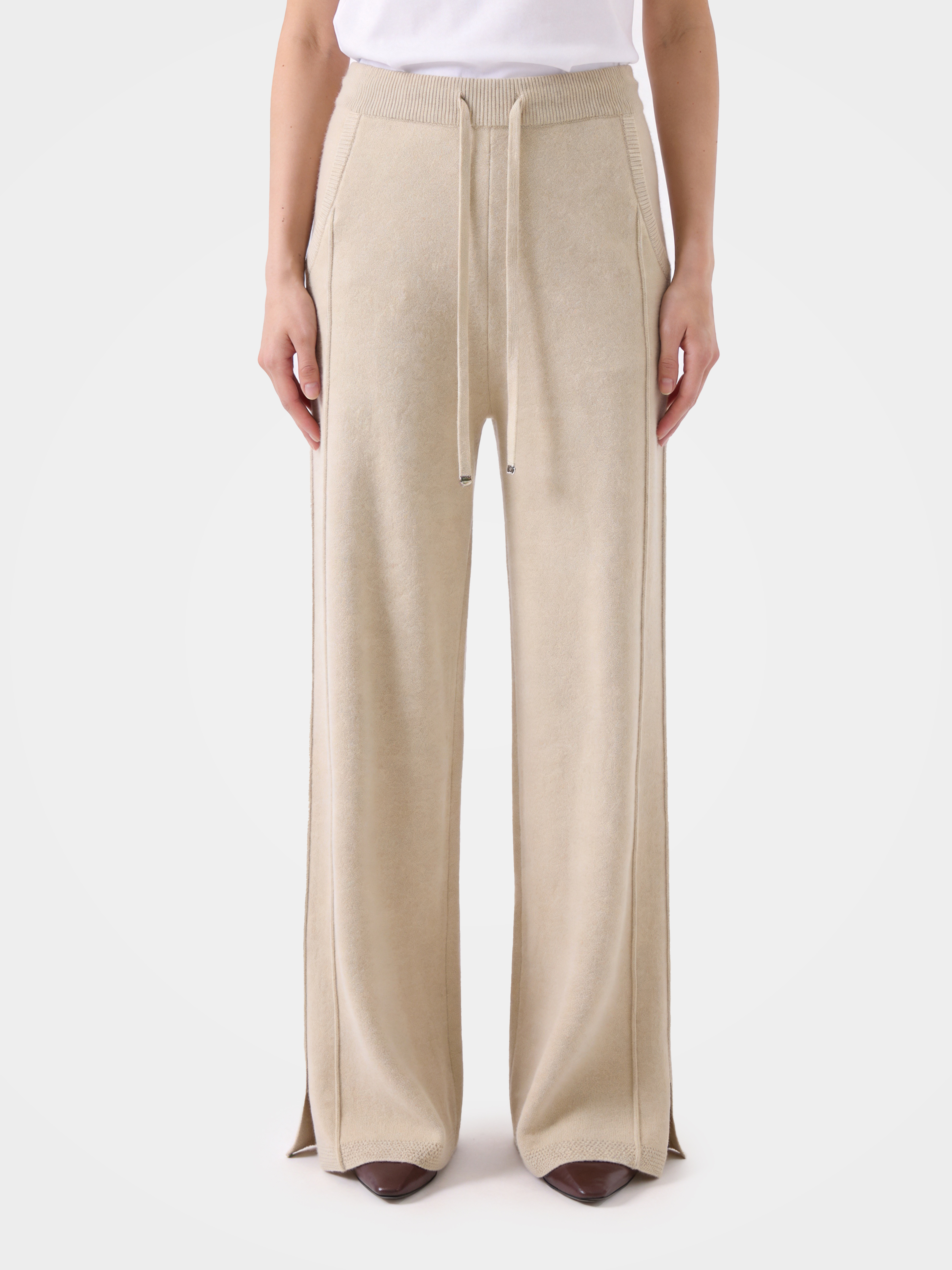 100% Cashmere Straight Leg Drawstring Pants