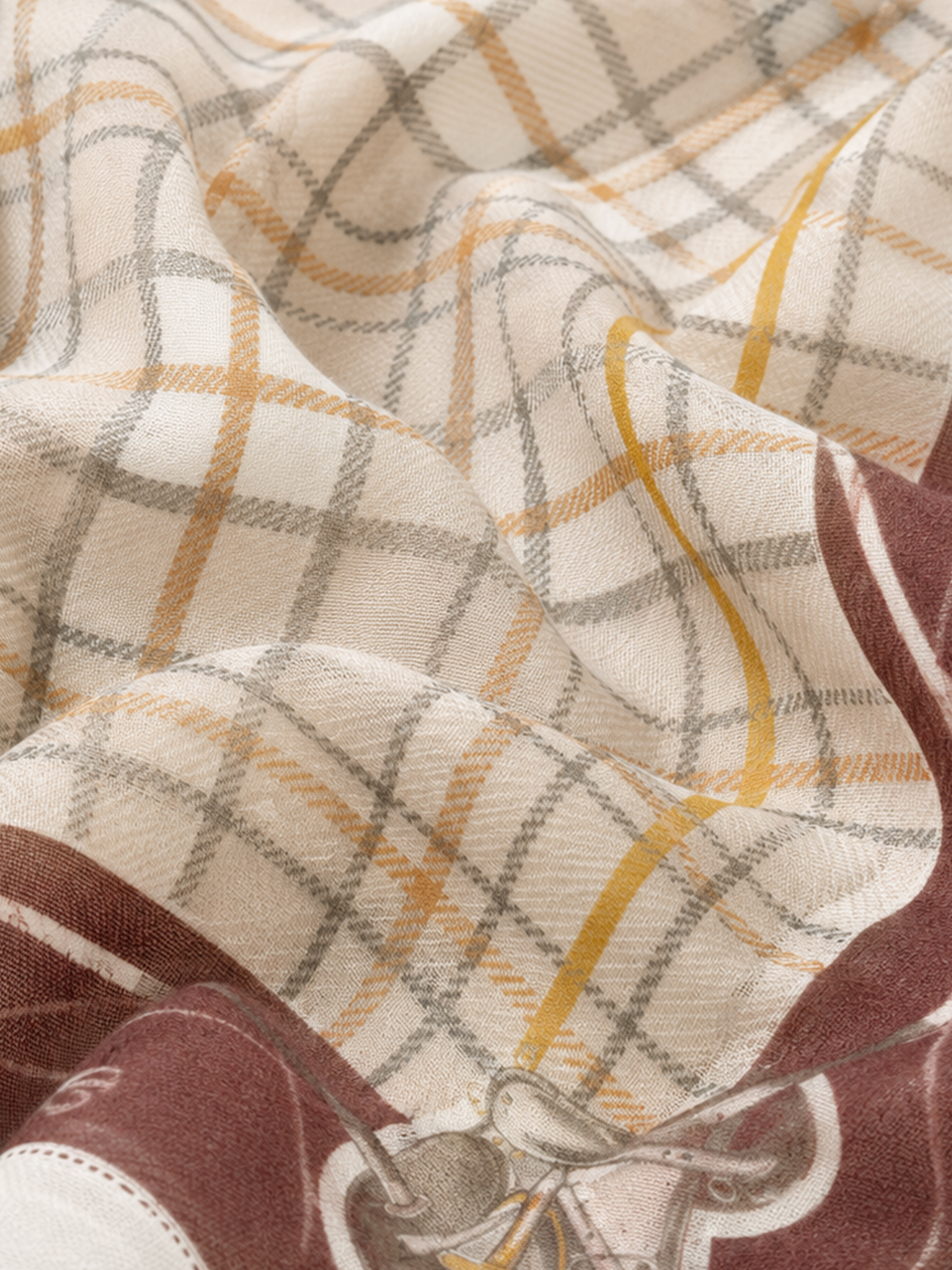 100% Cashmere Equestrian Plaid Print Square Scarf