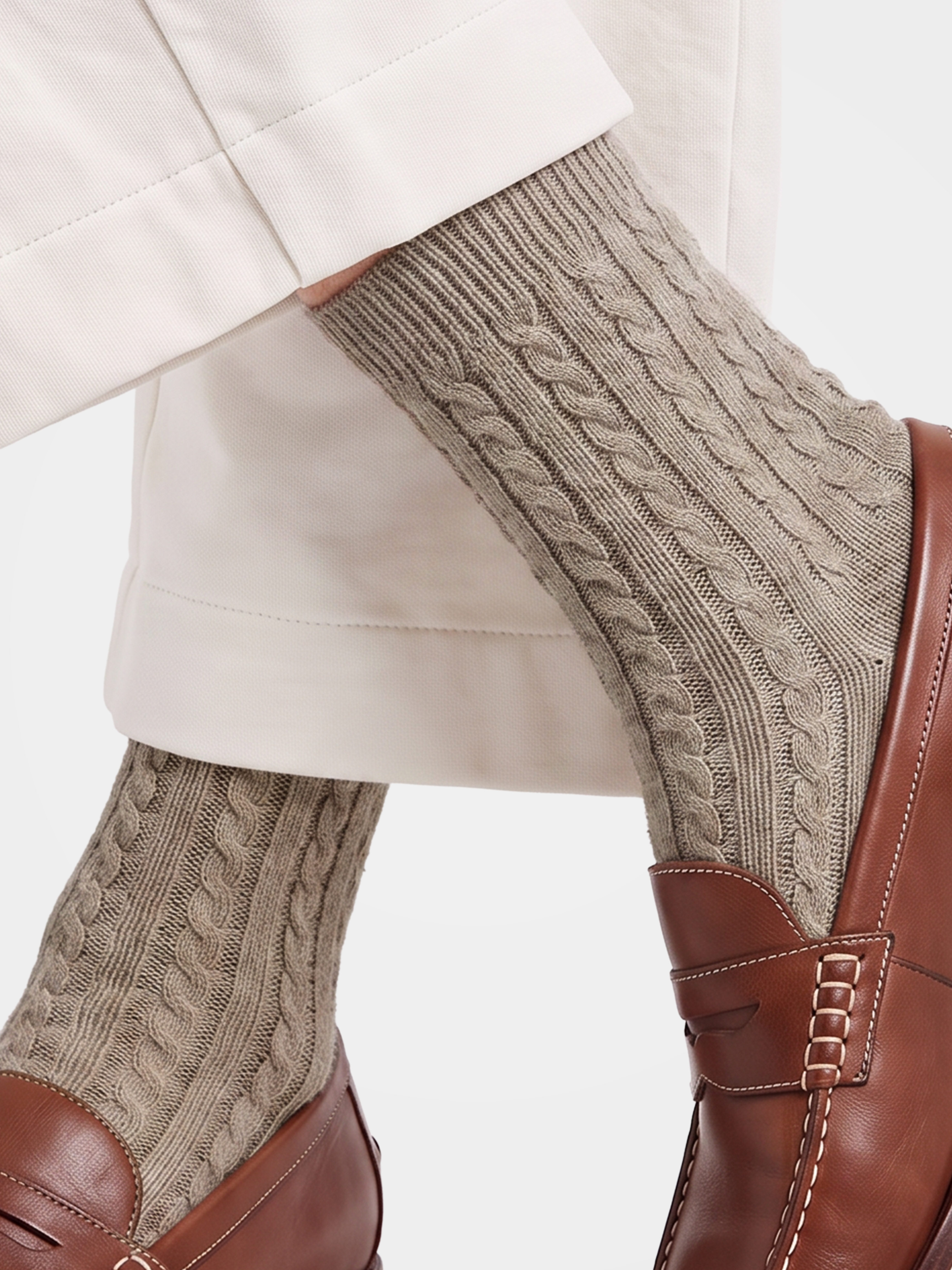 100% Cashmere Fine Cable Knit Crew Socks