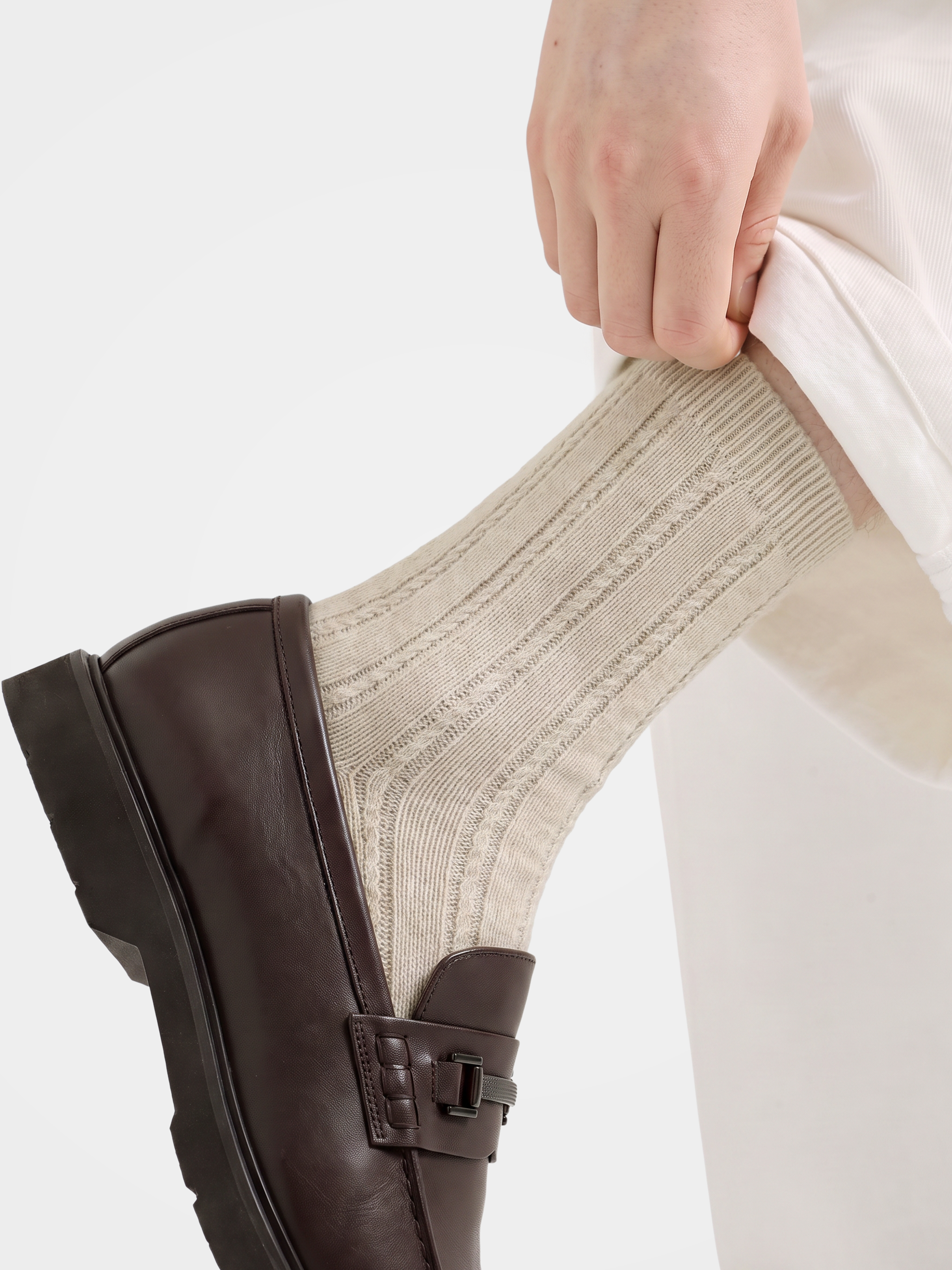 100% Cashmere Rib Knit Crew Socks
