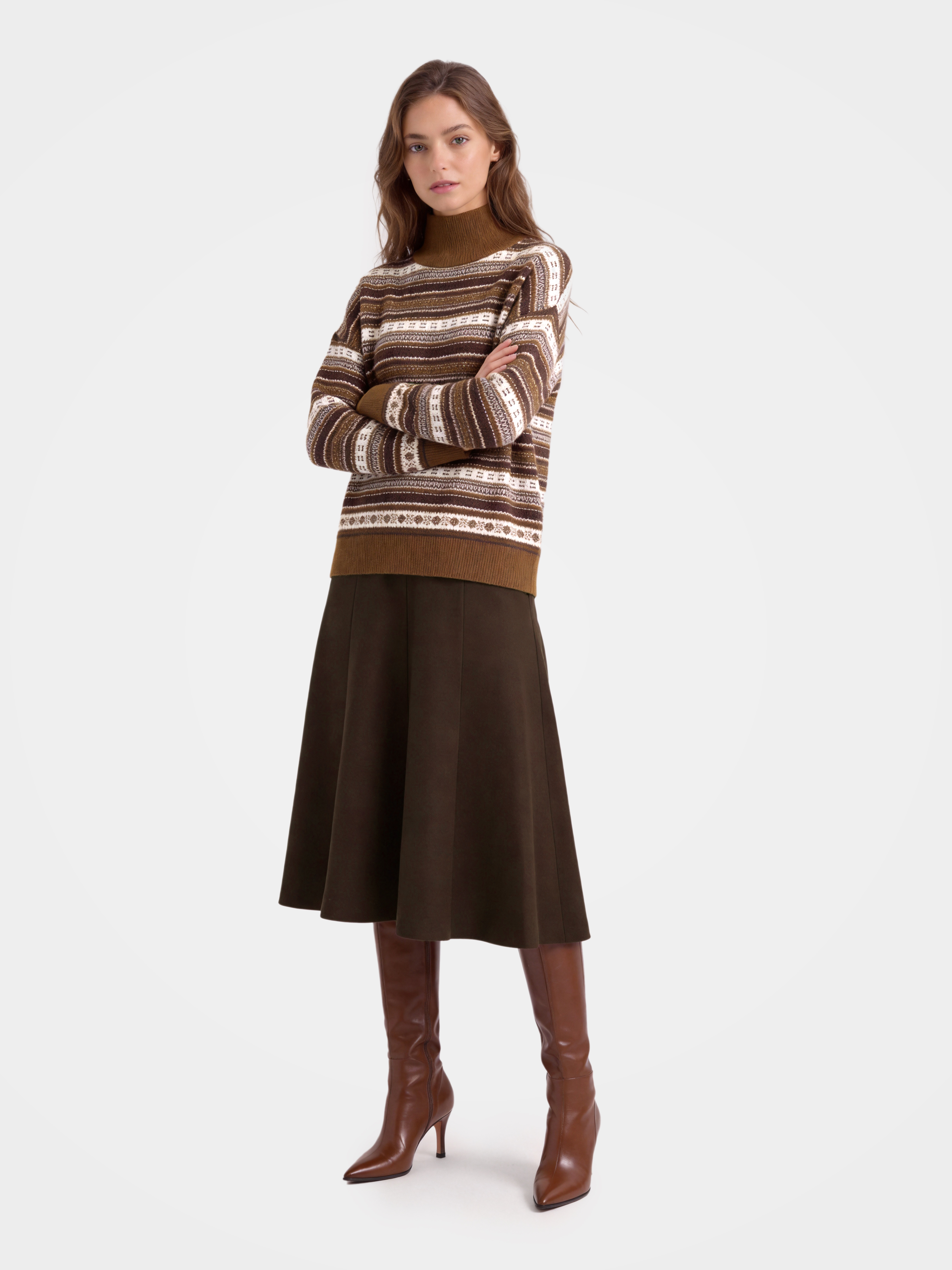 100% Cashmere Mock Neck Sweater Soft Fair Isle Knit Pullover