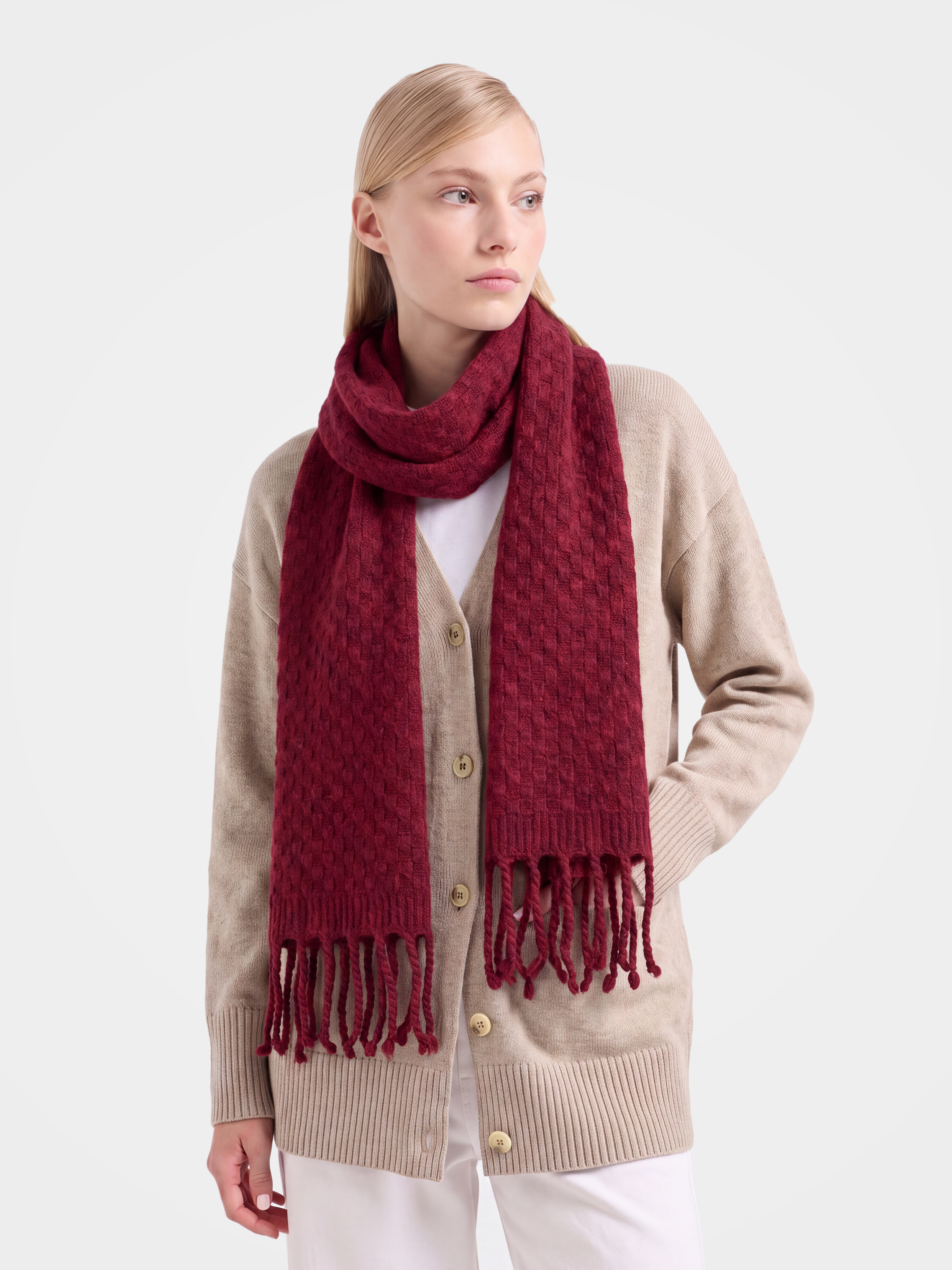 100% Cashmere Classic Diamond Tassel Fringe Long Scarf