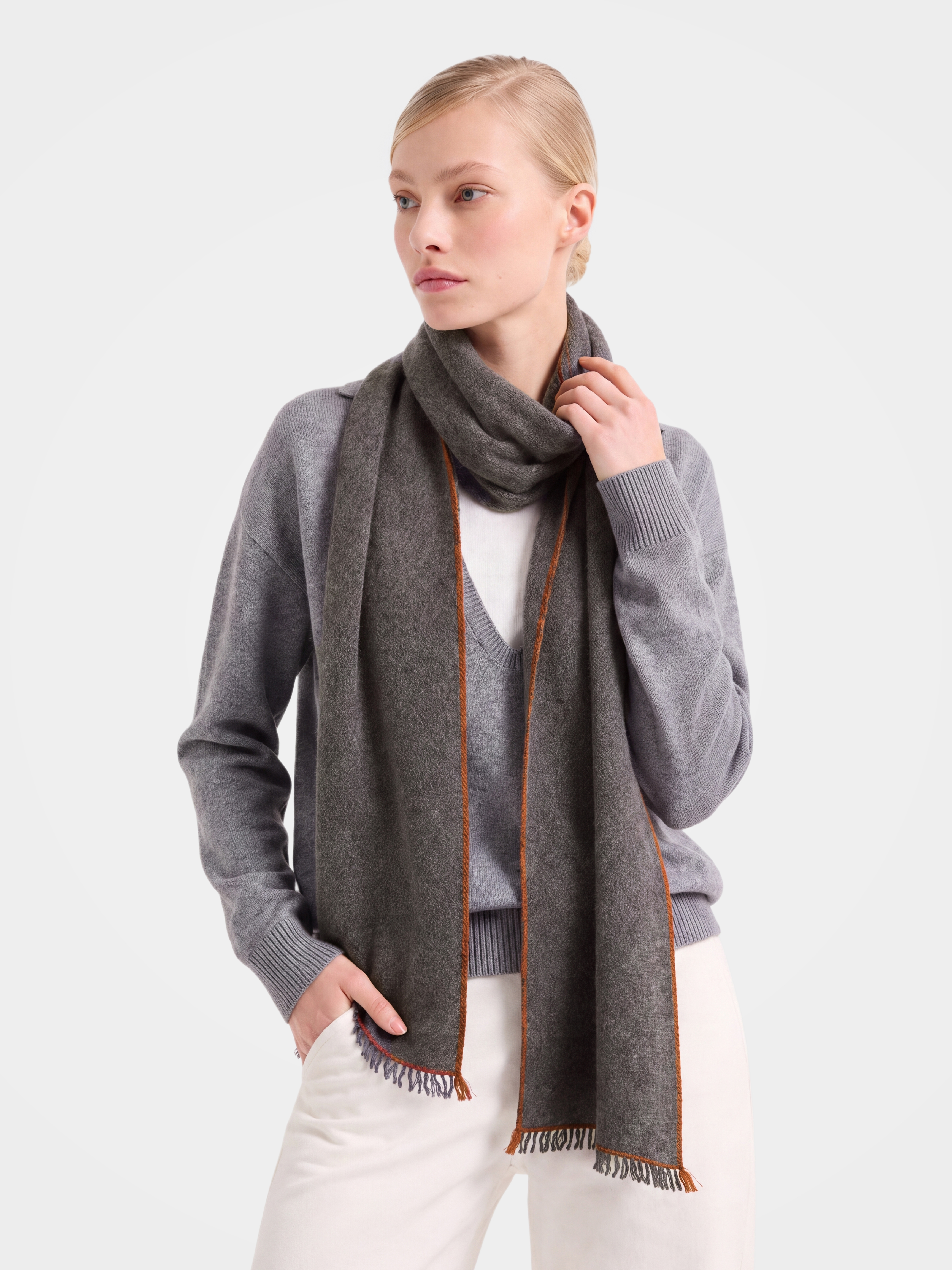 100% Cashmere Classic Plain Fringe Long Lightweight Scarf
