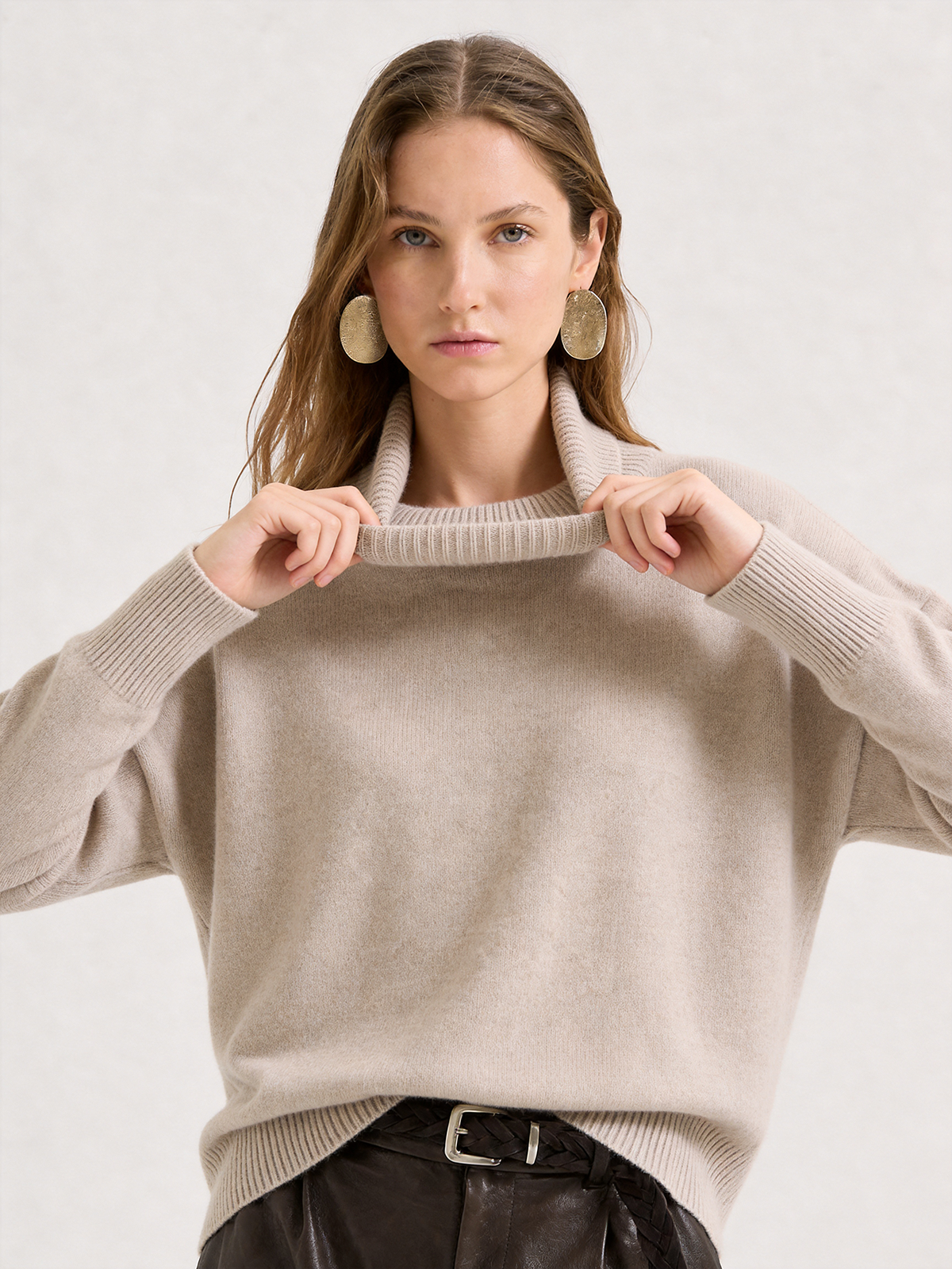 100% Cashmere Turtleneck Sweater Soft Relaxed Fit Knit Pullover