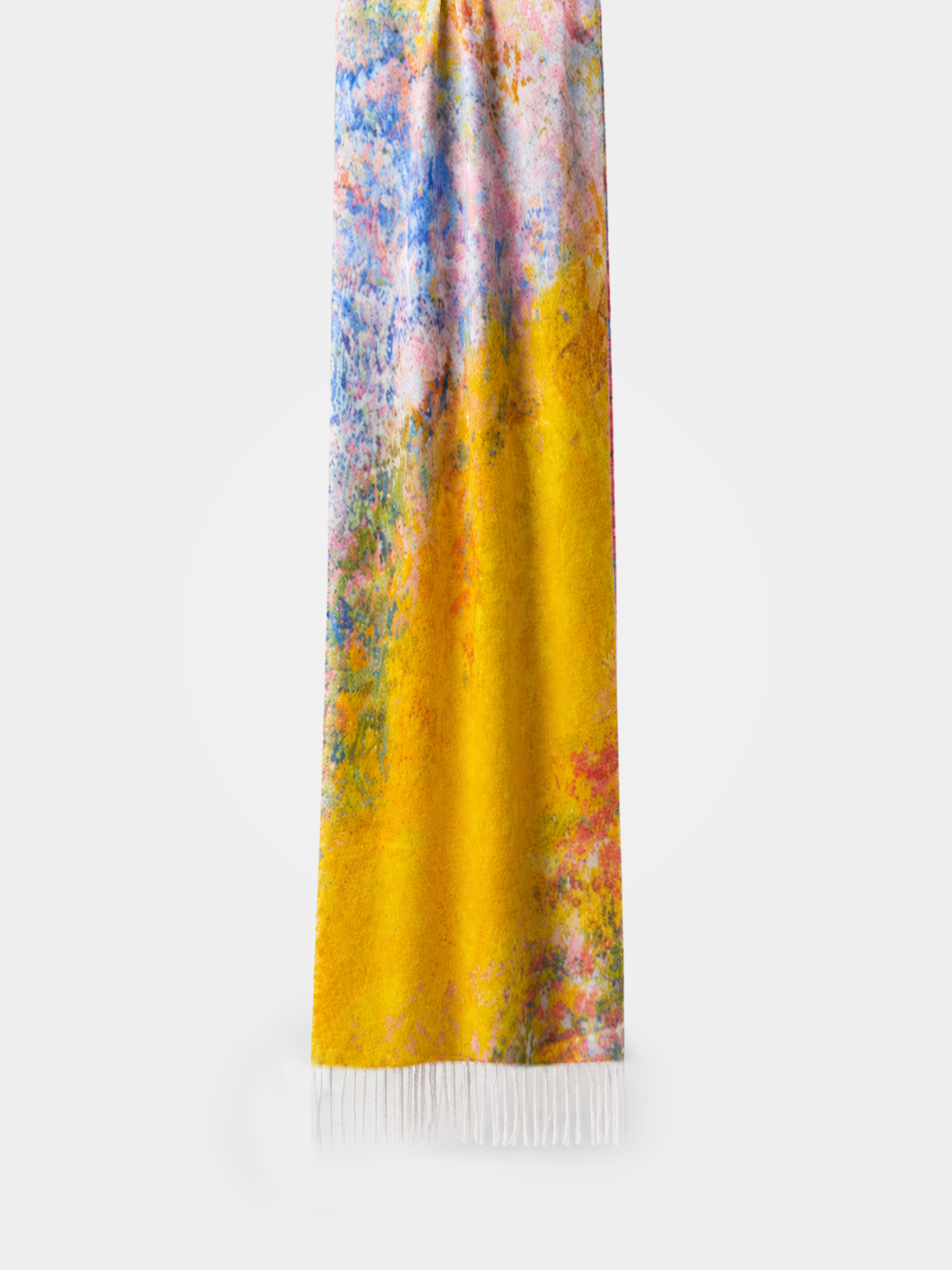 100% Cashmere Abstract Art Print Fringe Long Scarf