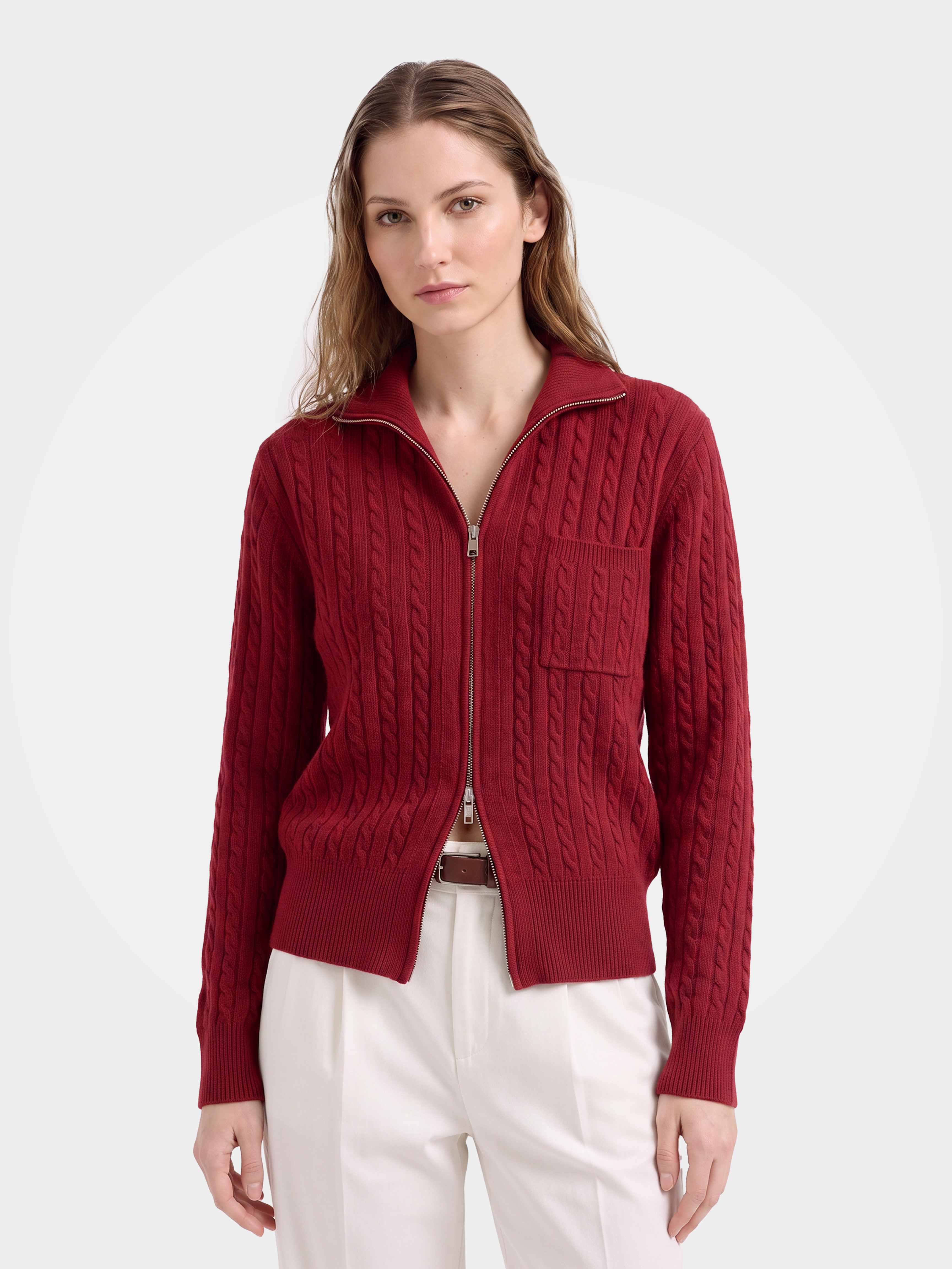 100% Mongolian Cashmere Cable Knit Zip Jacket