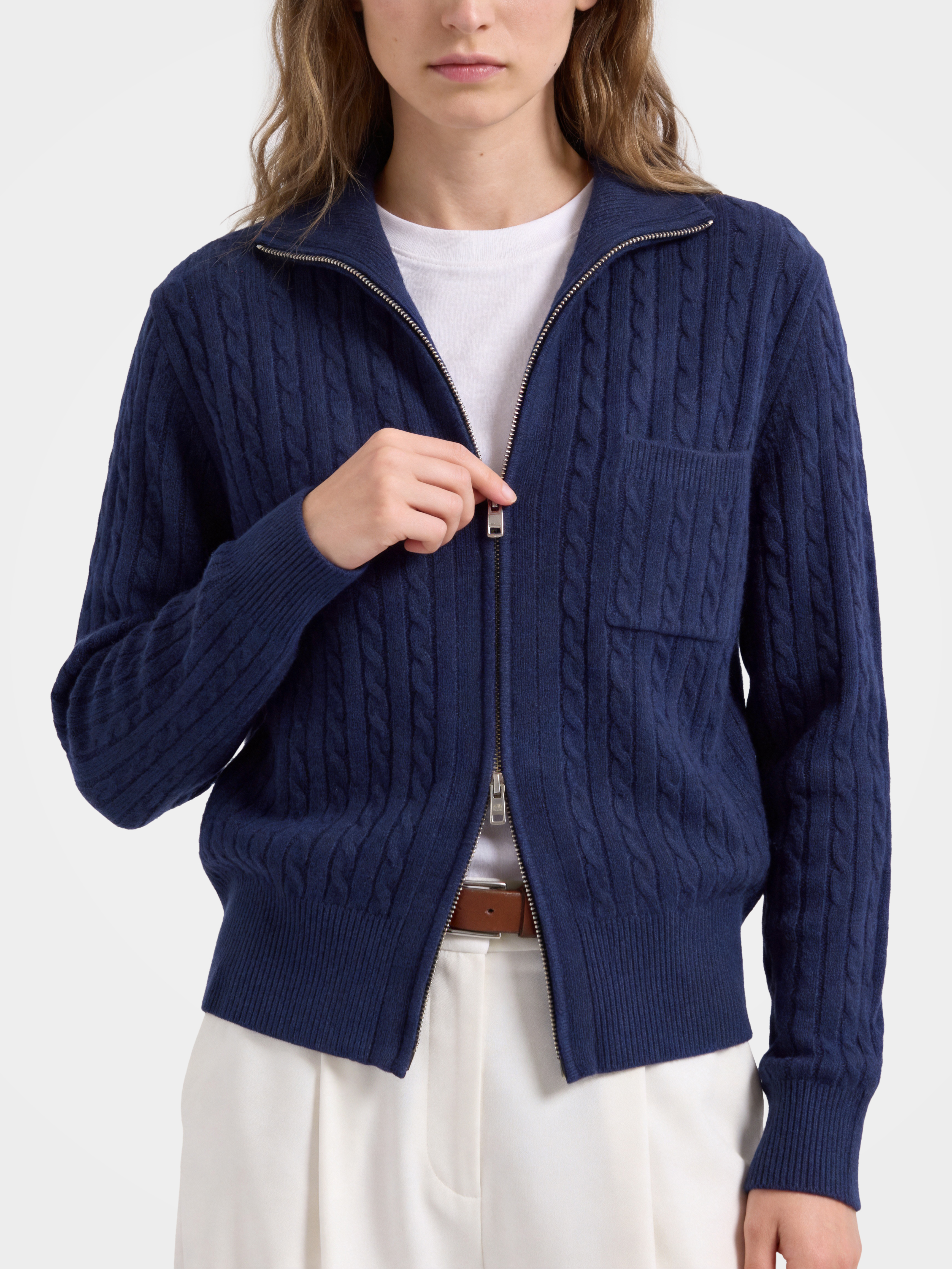 100% Mongolian Cashmere Cable Knit Zip Jacket