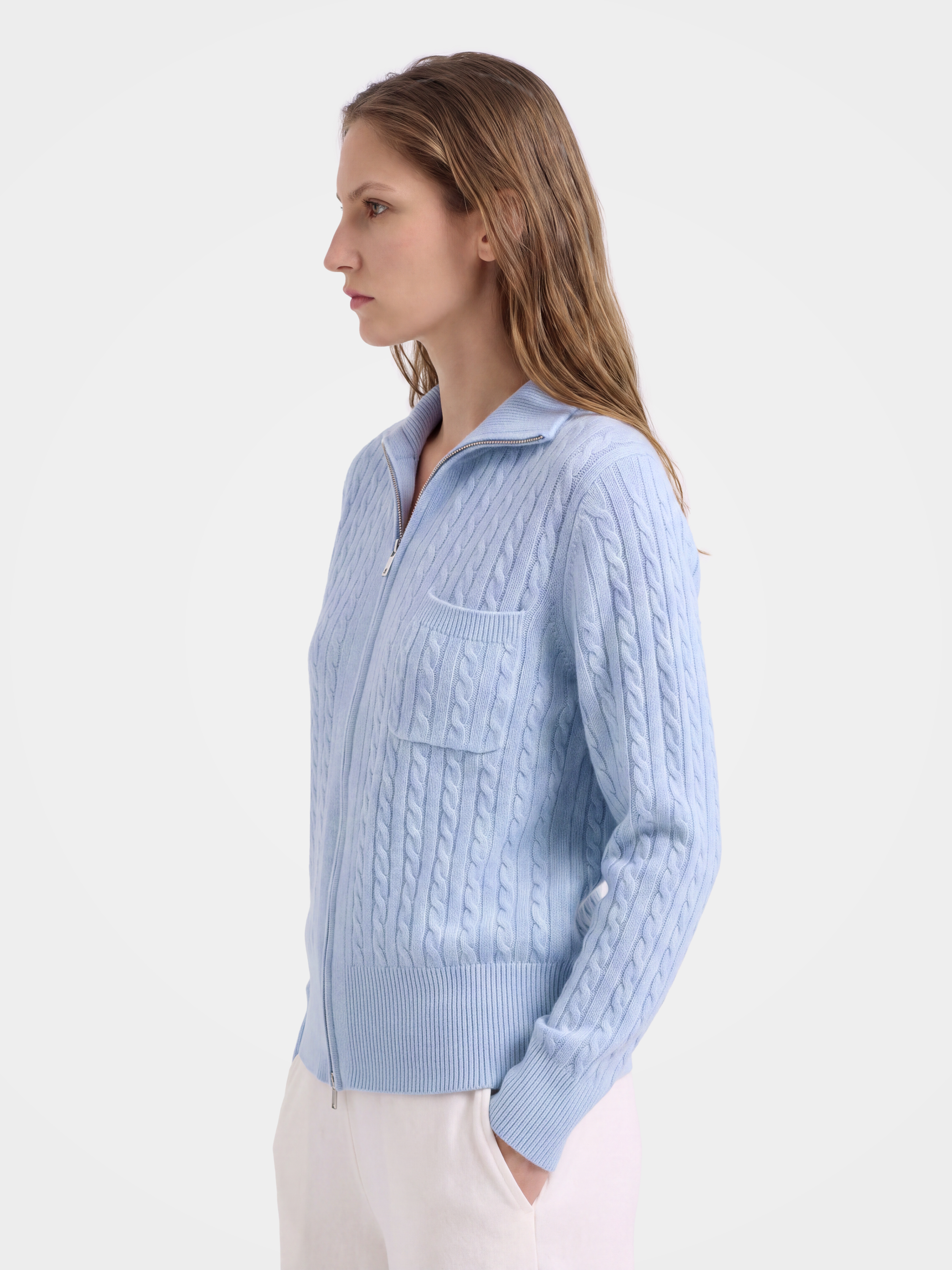 100% Mongolian Cashmere Cable Knit Zip Jacket