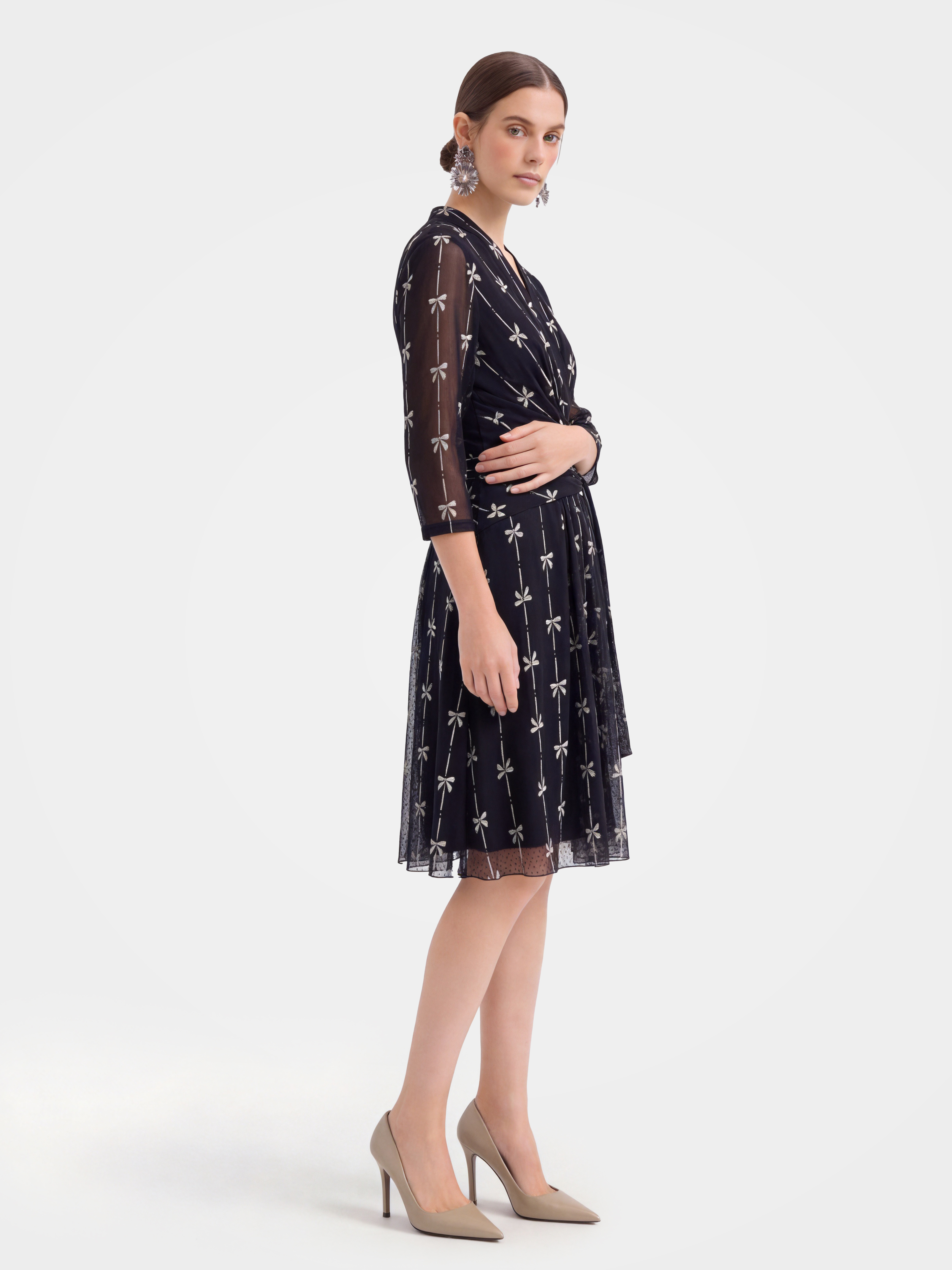 Breathable Mulberry Silk Printed V-Neck Dress