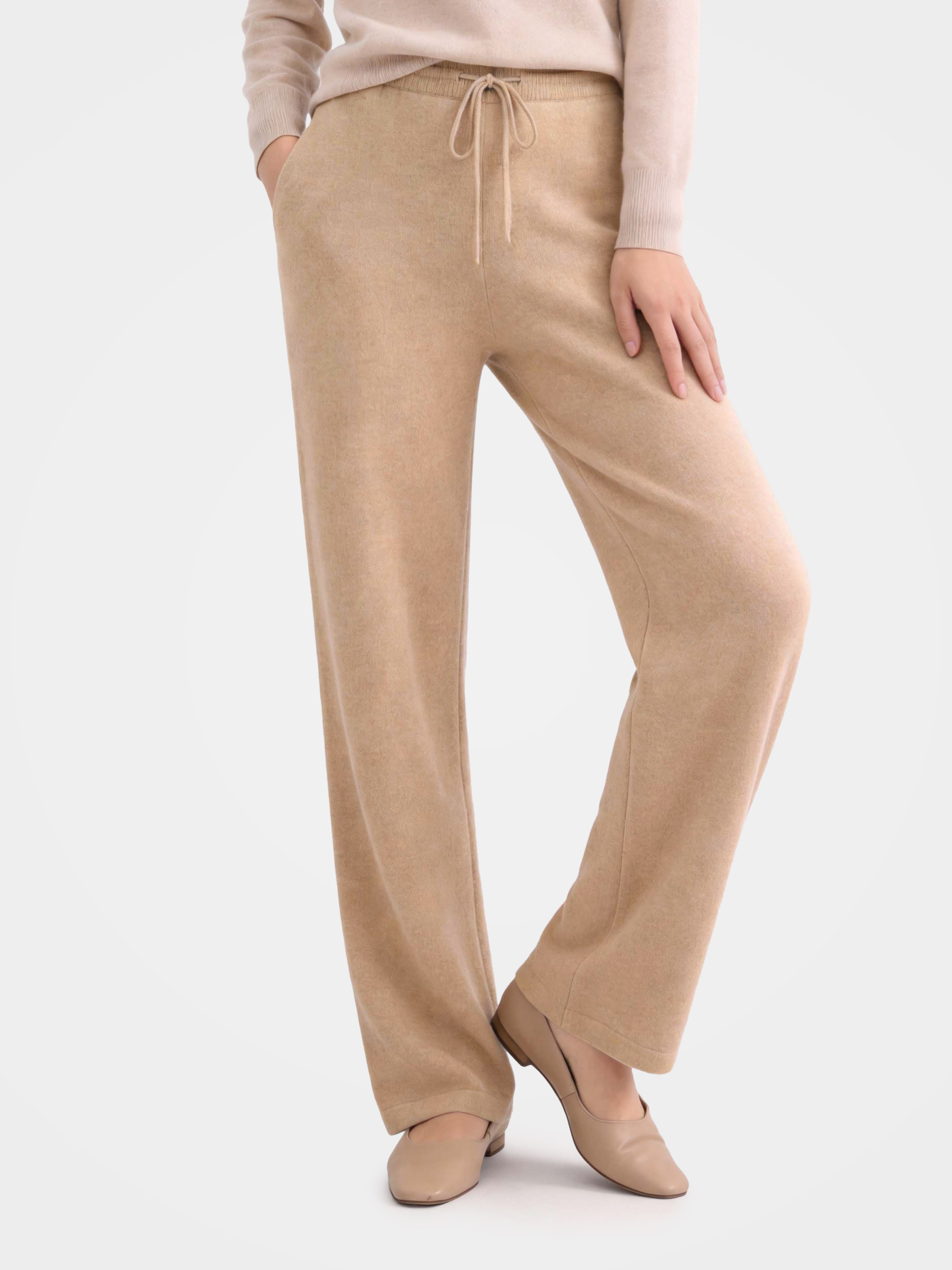 100% Cashmere Straight Leg Drawstring Pants with Pockets