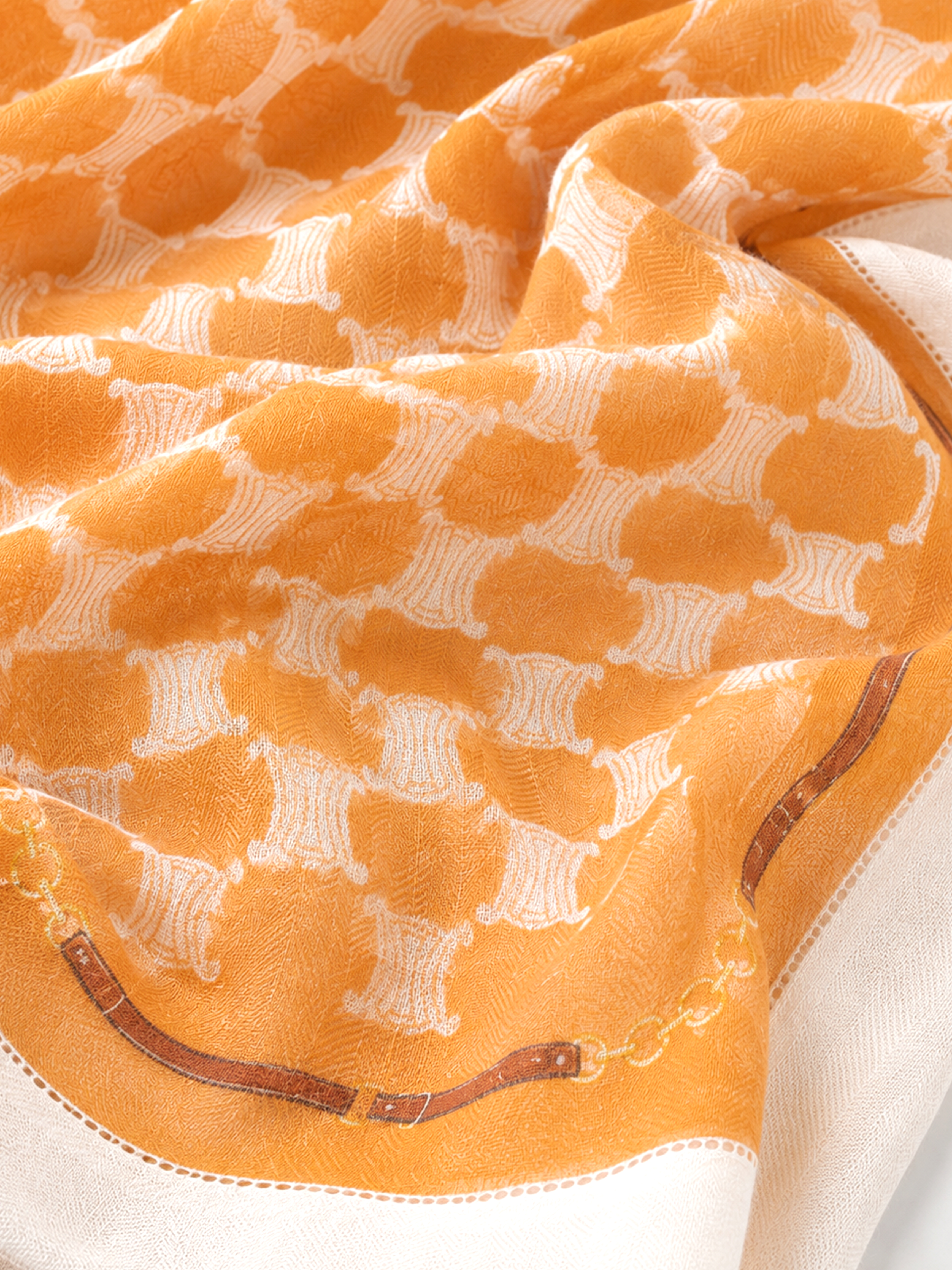 100% Cashmere Chain Geometry Square Scarf Textured Wrap
