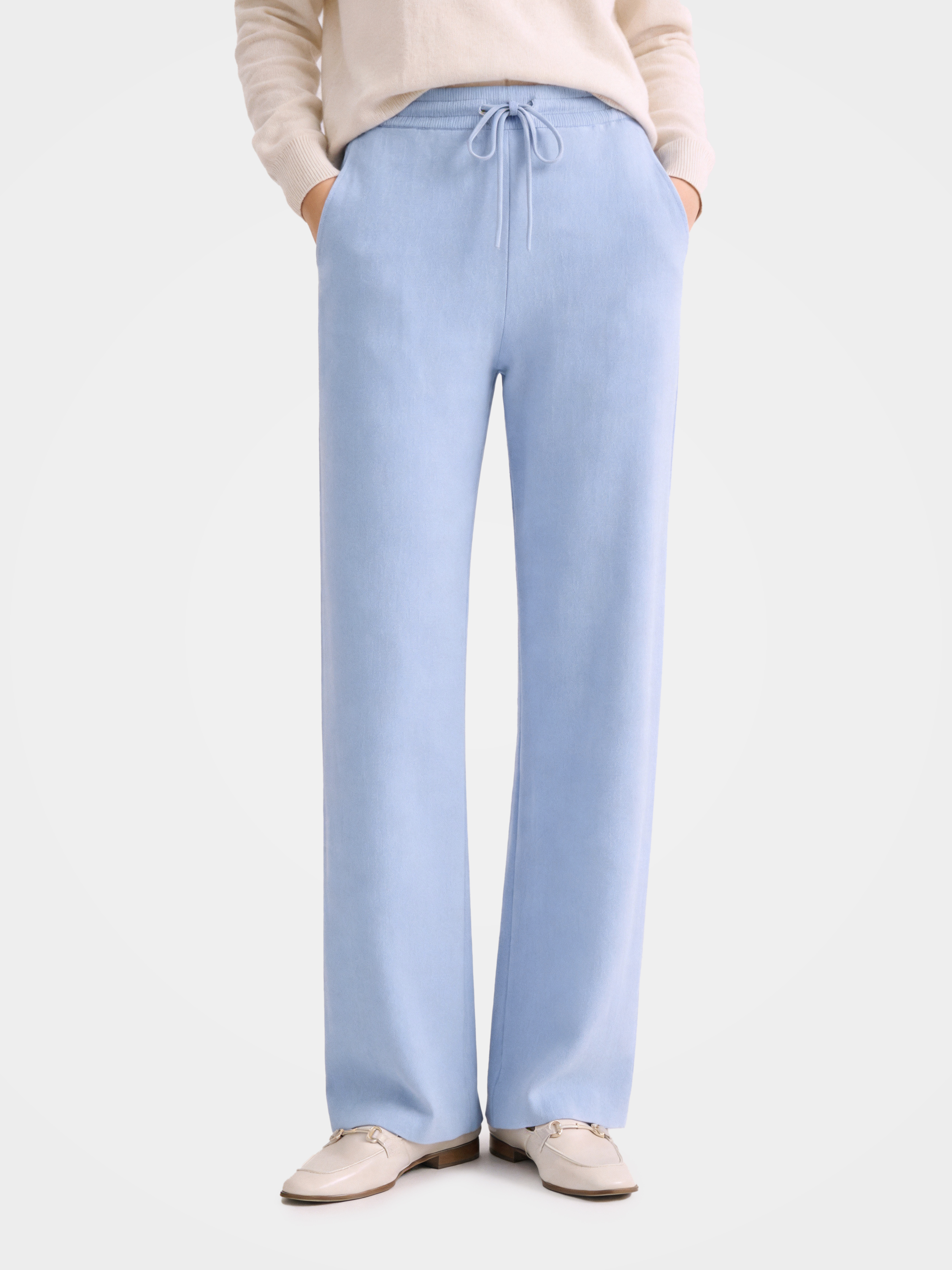 100% Cashmere Straight Leg Drawstring Pants with Pockets