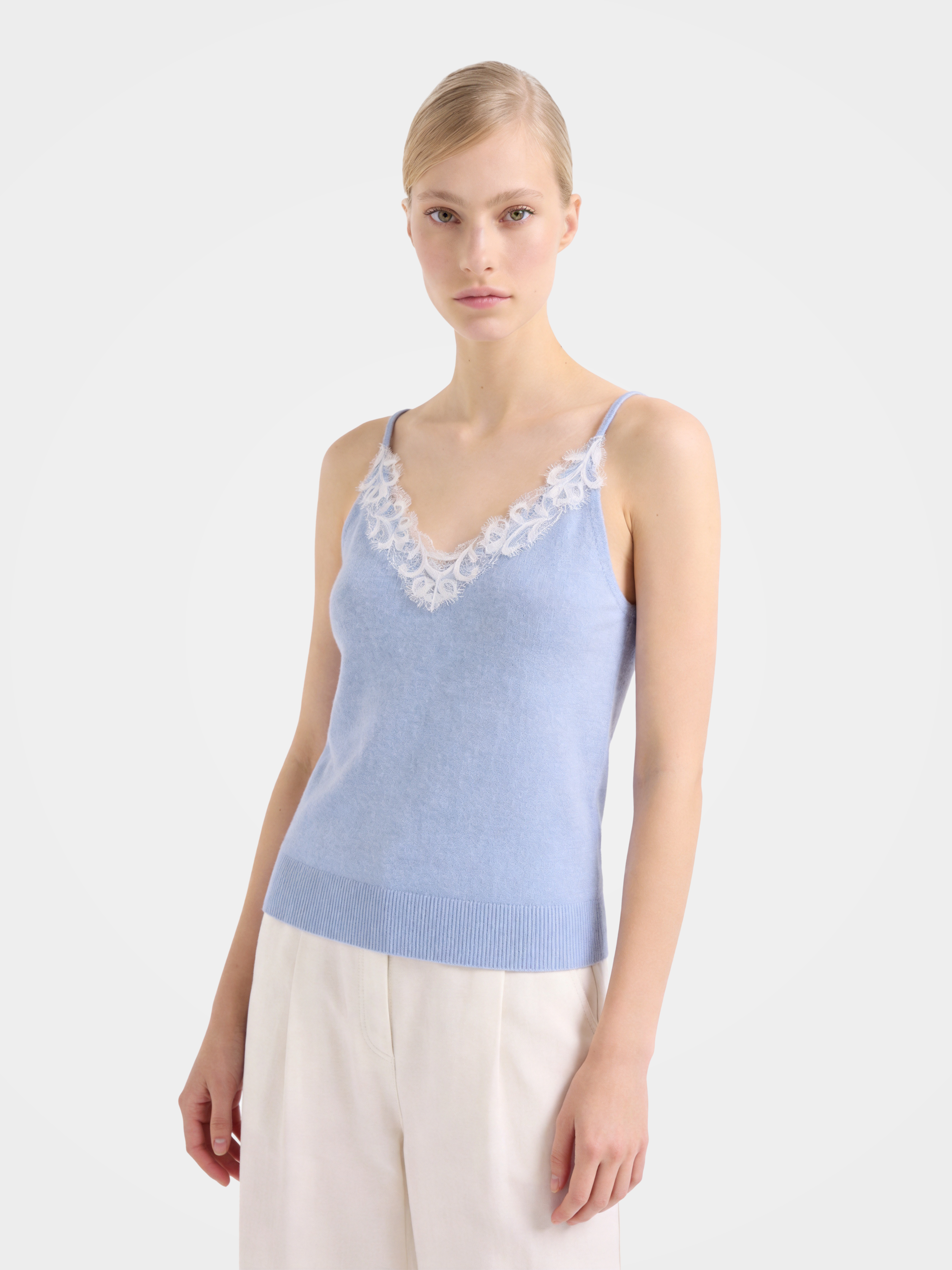 Lightweight 100% Mongolian Cashmere Lace-Trim Cami