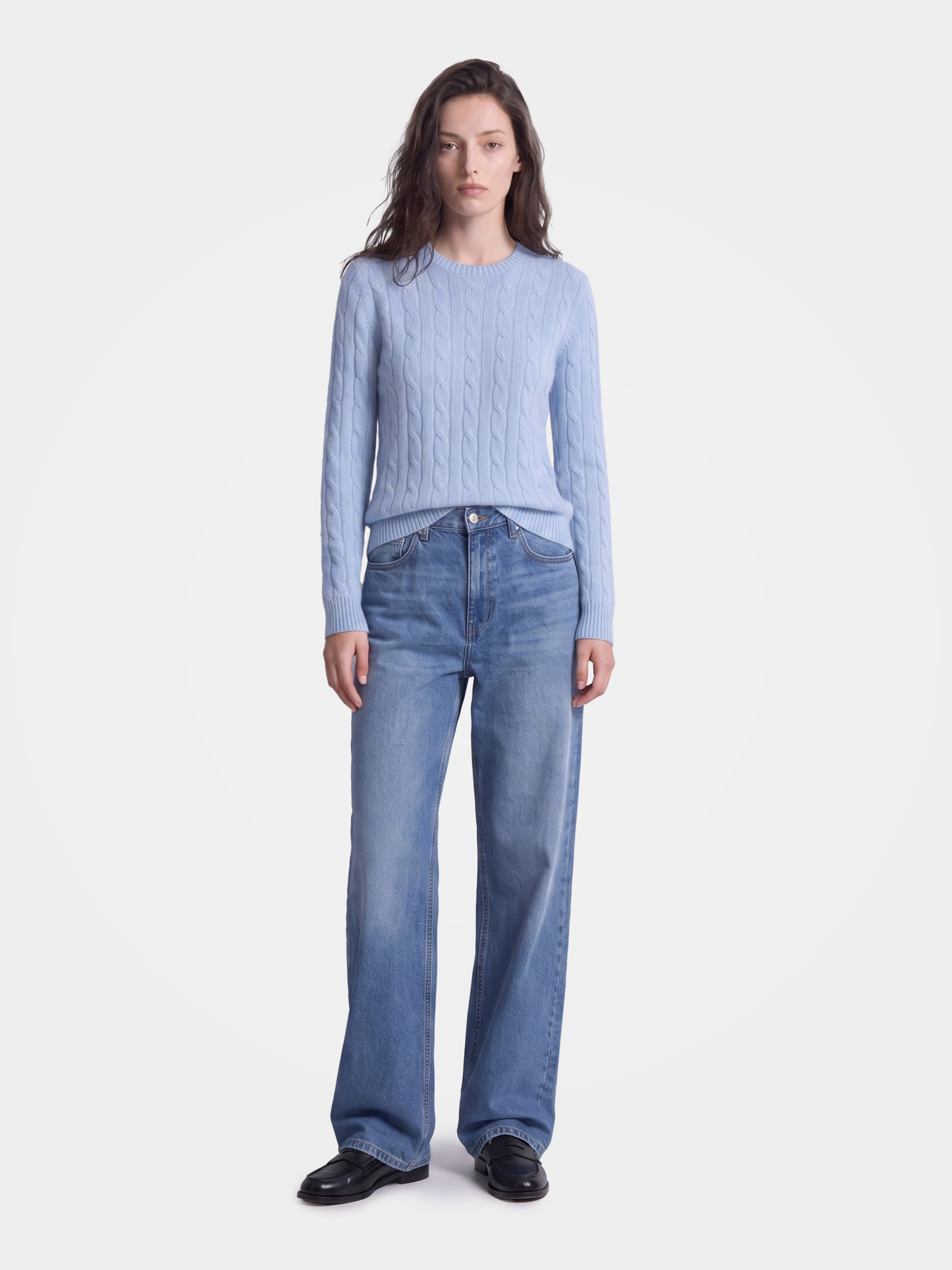 100% Mongolian Cashmere Cable Knit Crew Neck Sweater