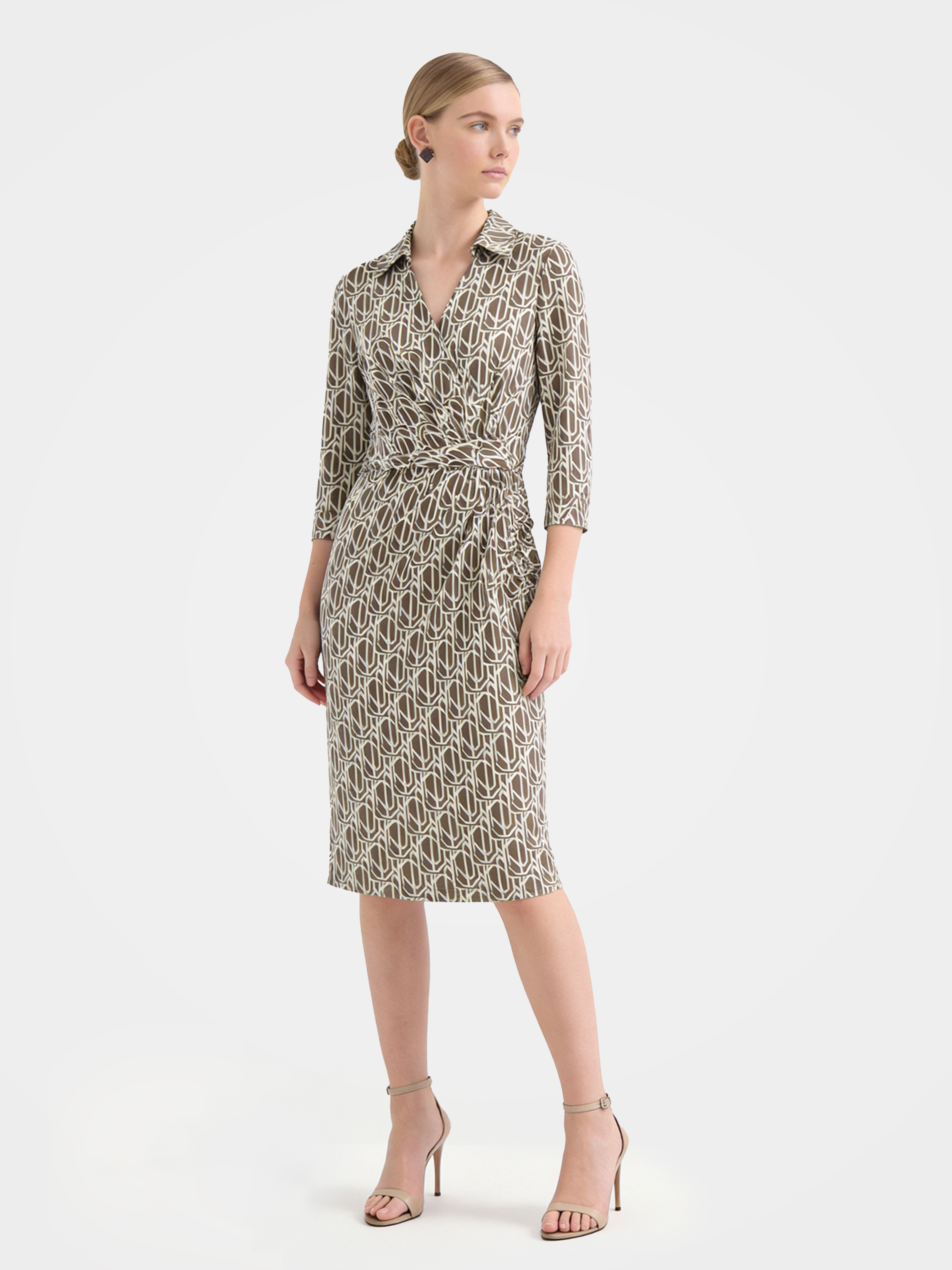 Luxury Mulberry Silk Geometric Wrap Midi Dress