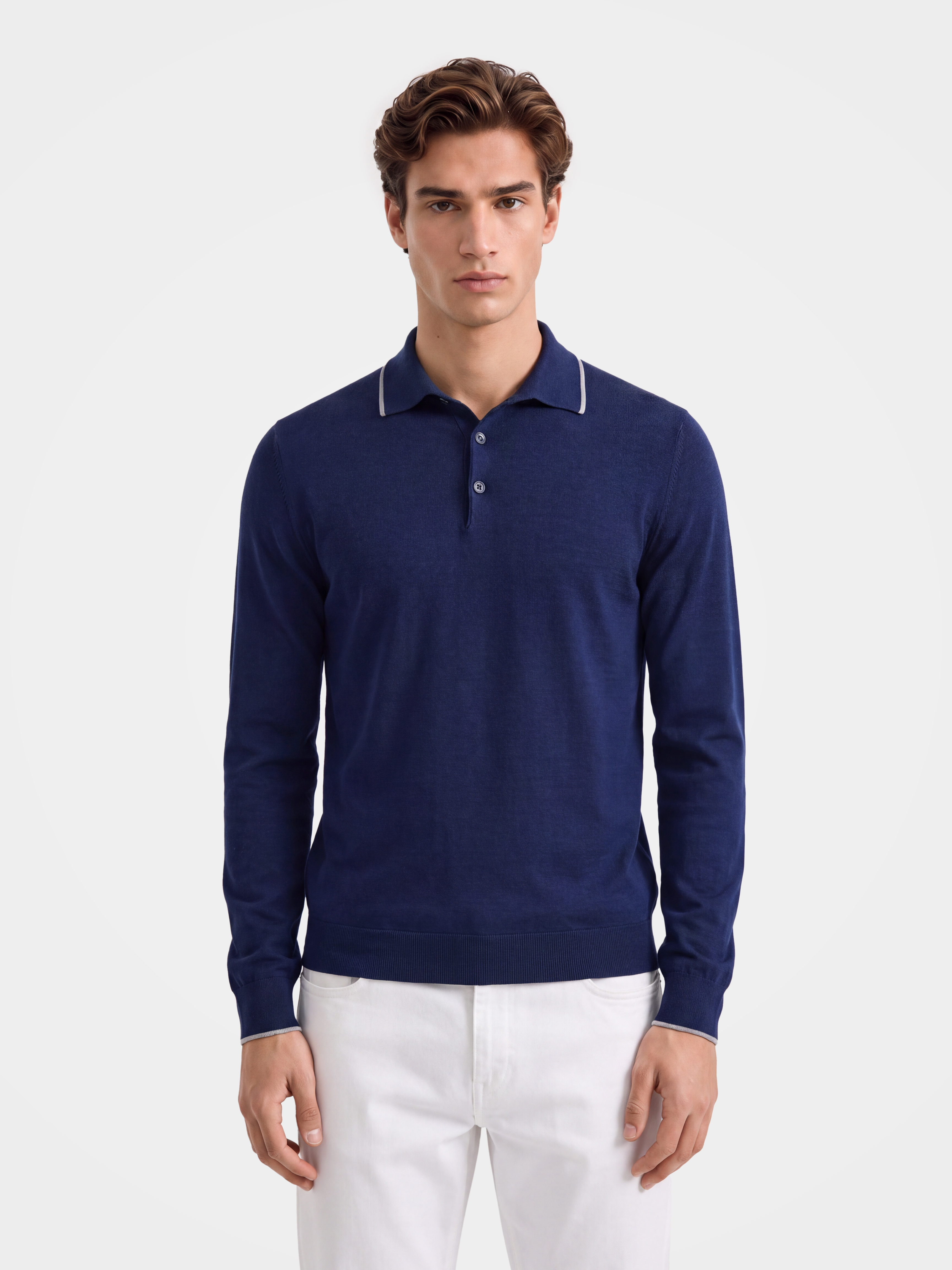 Men's 100% Cashmere Long Sleeve Polo Sweater