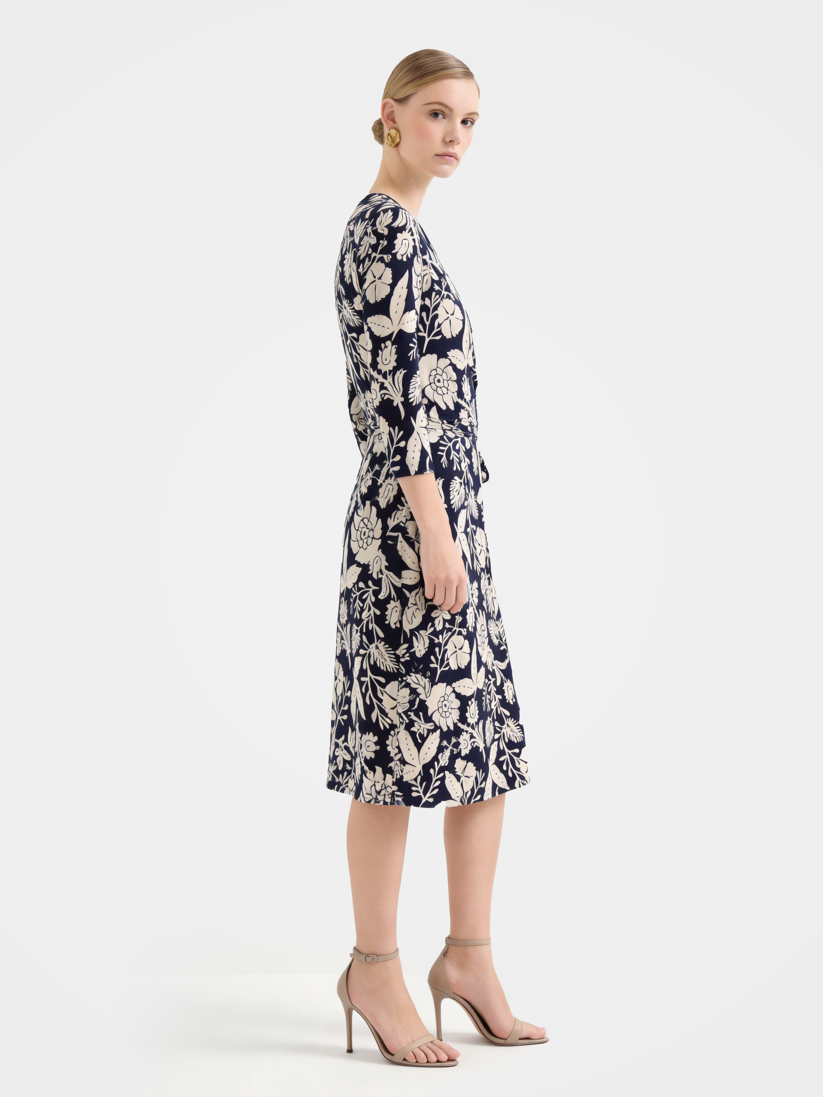 Elegant Mulberry Silk Floral Print Wrap Dress