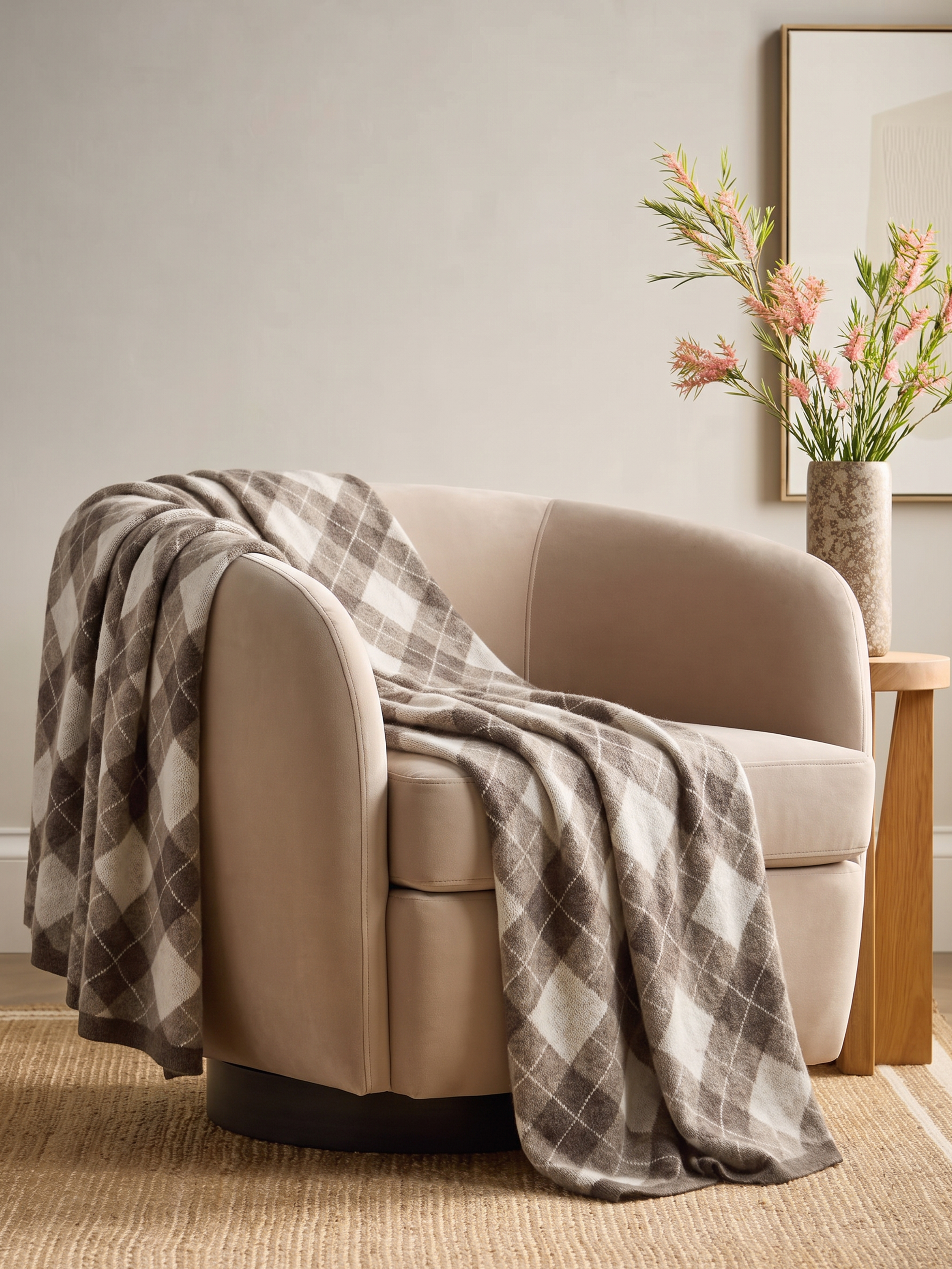 100% Cashmere Argyle Knit Oversized Throw Blanket