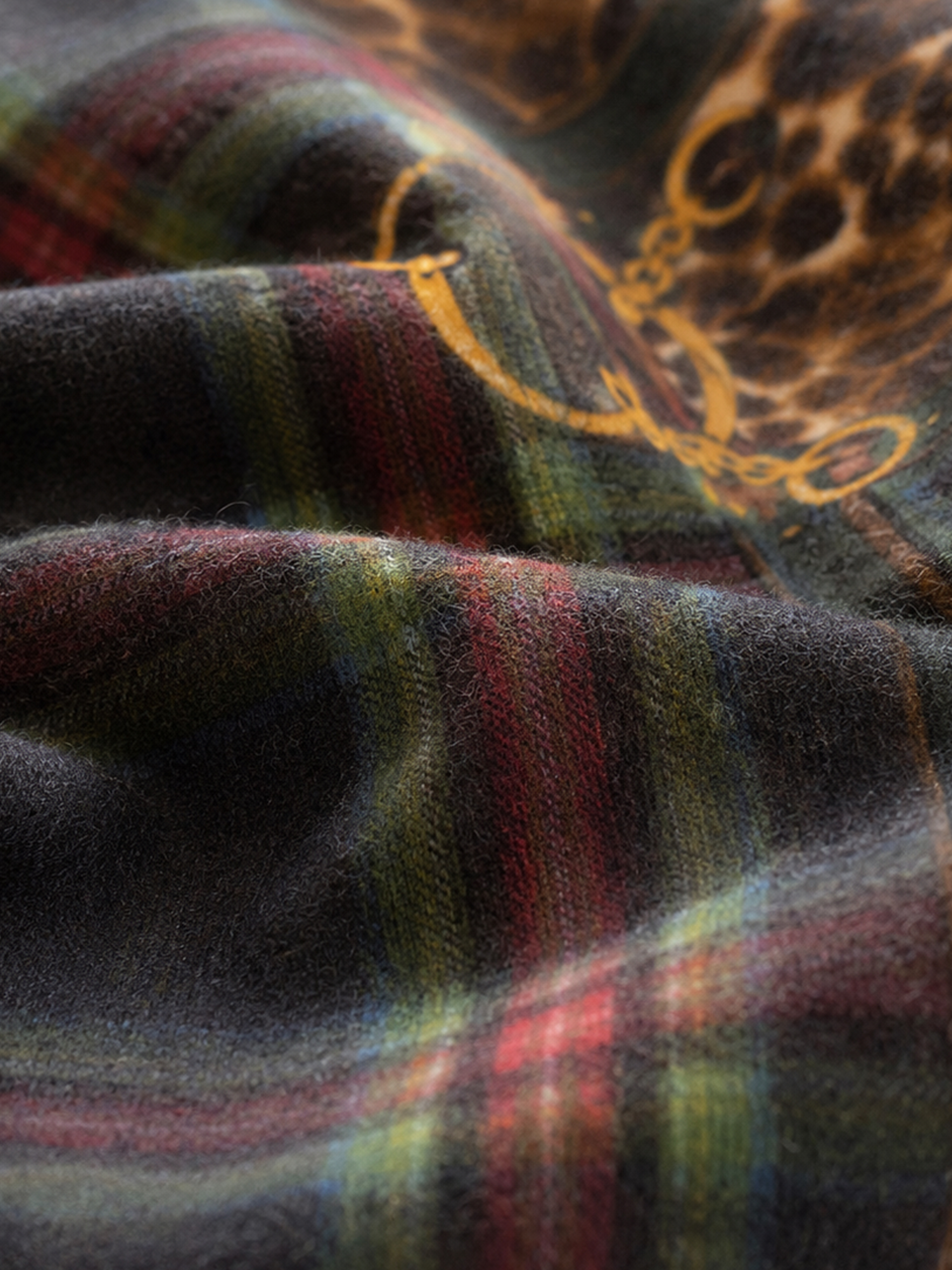 100% Cashmere Plaid Leopard Print Vintage Square Scarf