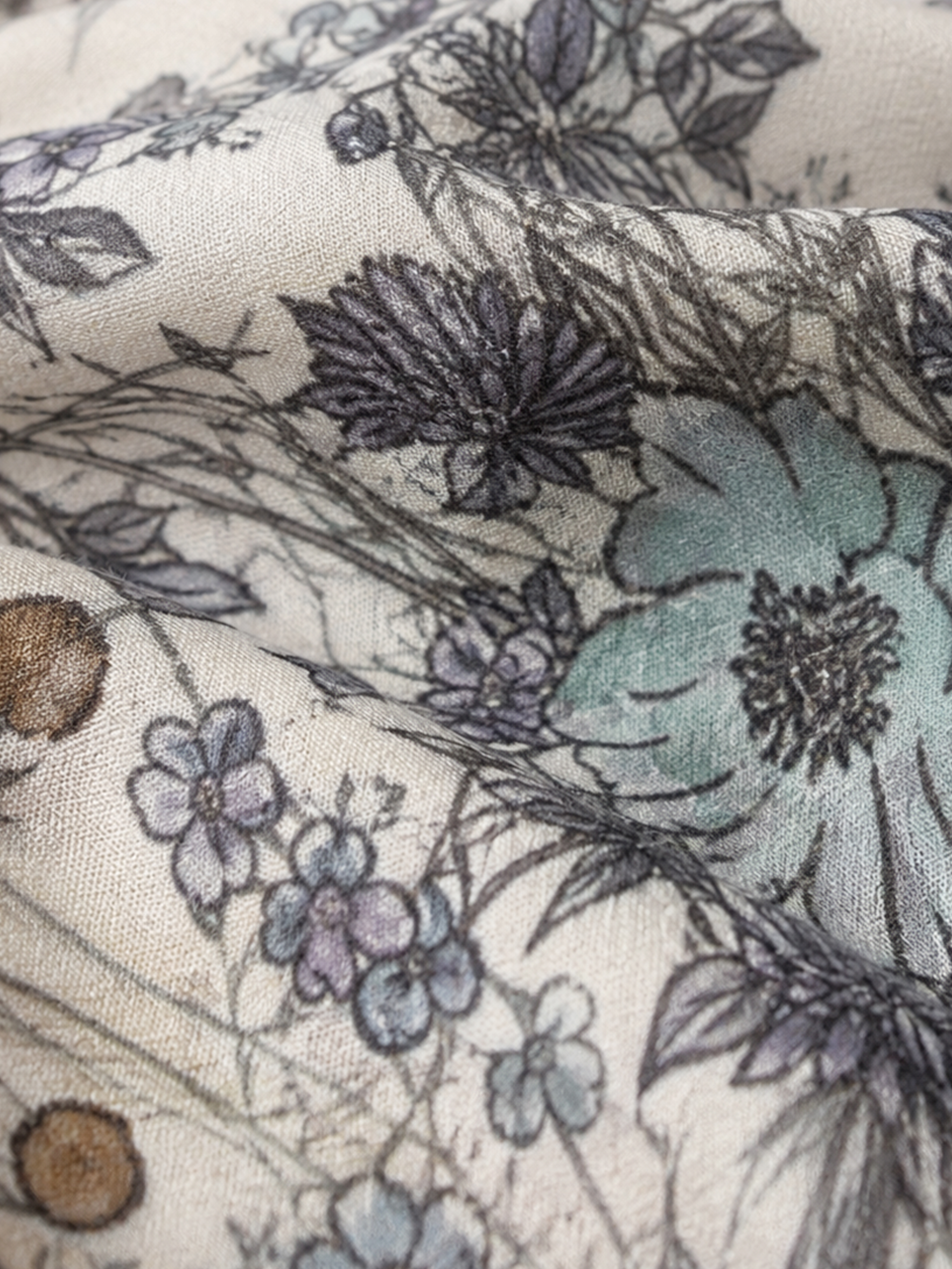 100% Cashmere Ink Floral Print Square Scarf