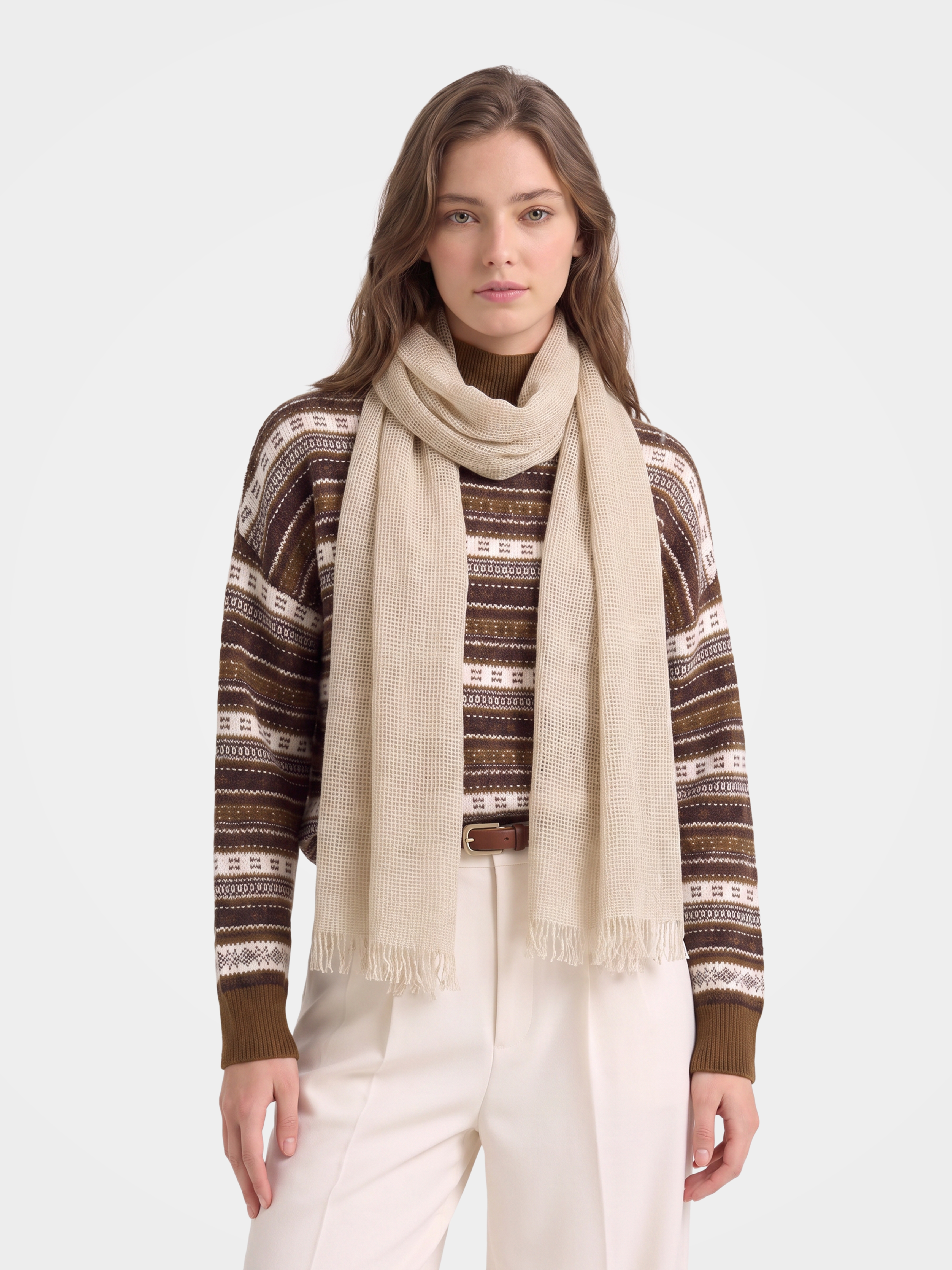 100% Cashmere Textured Plain Fringe Long Scarf