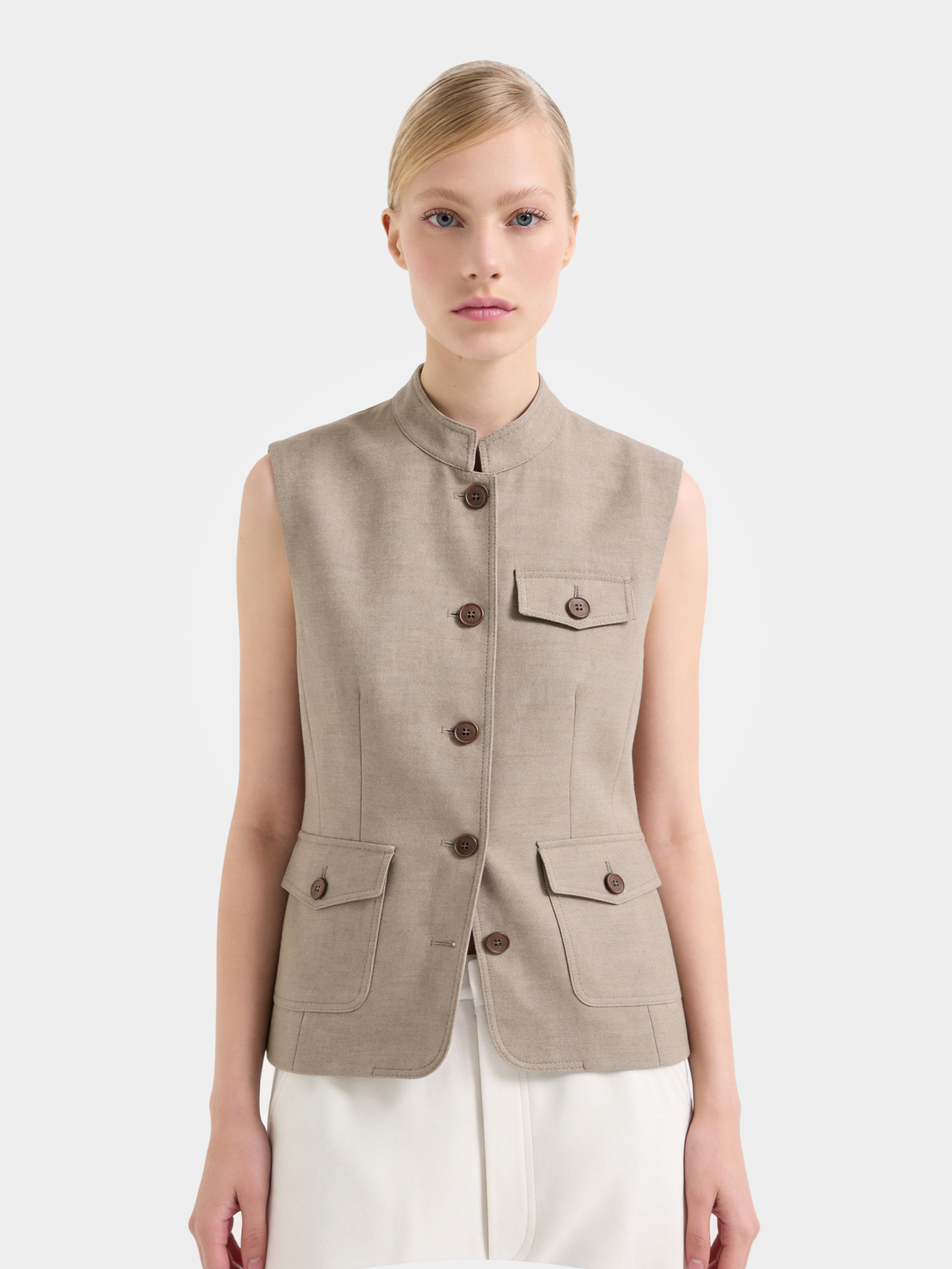 Wool Mock Neck Soft Sleeveless Vest Jacket