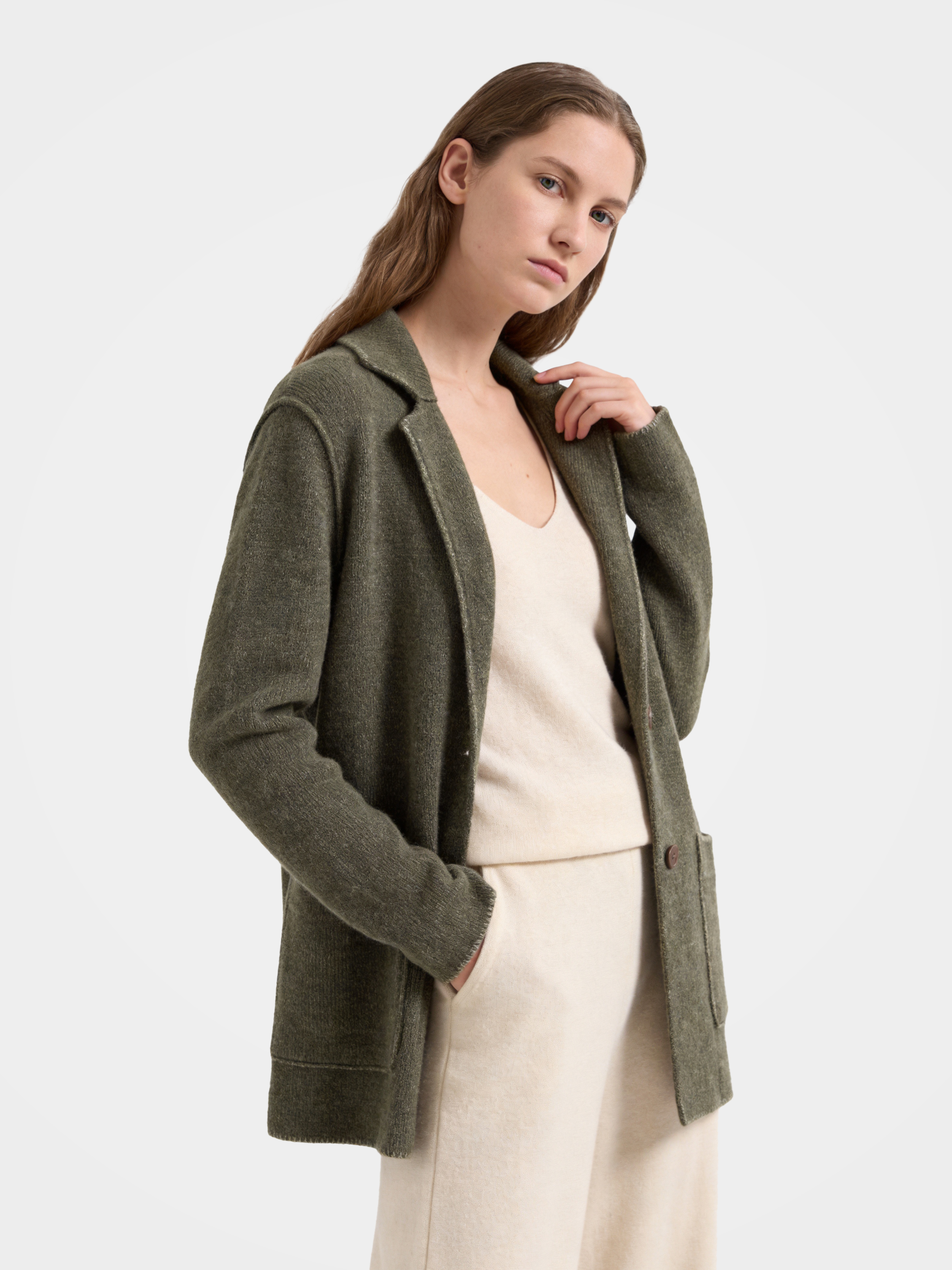 100% Cashmere Collarless Soft Knit Cardigan