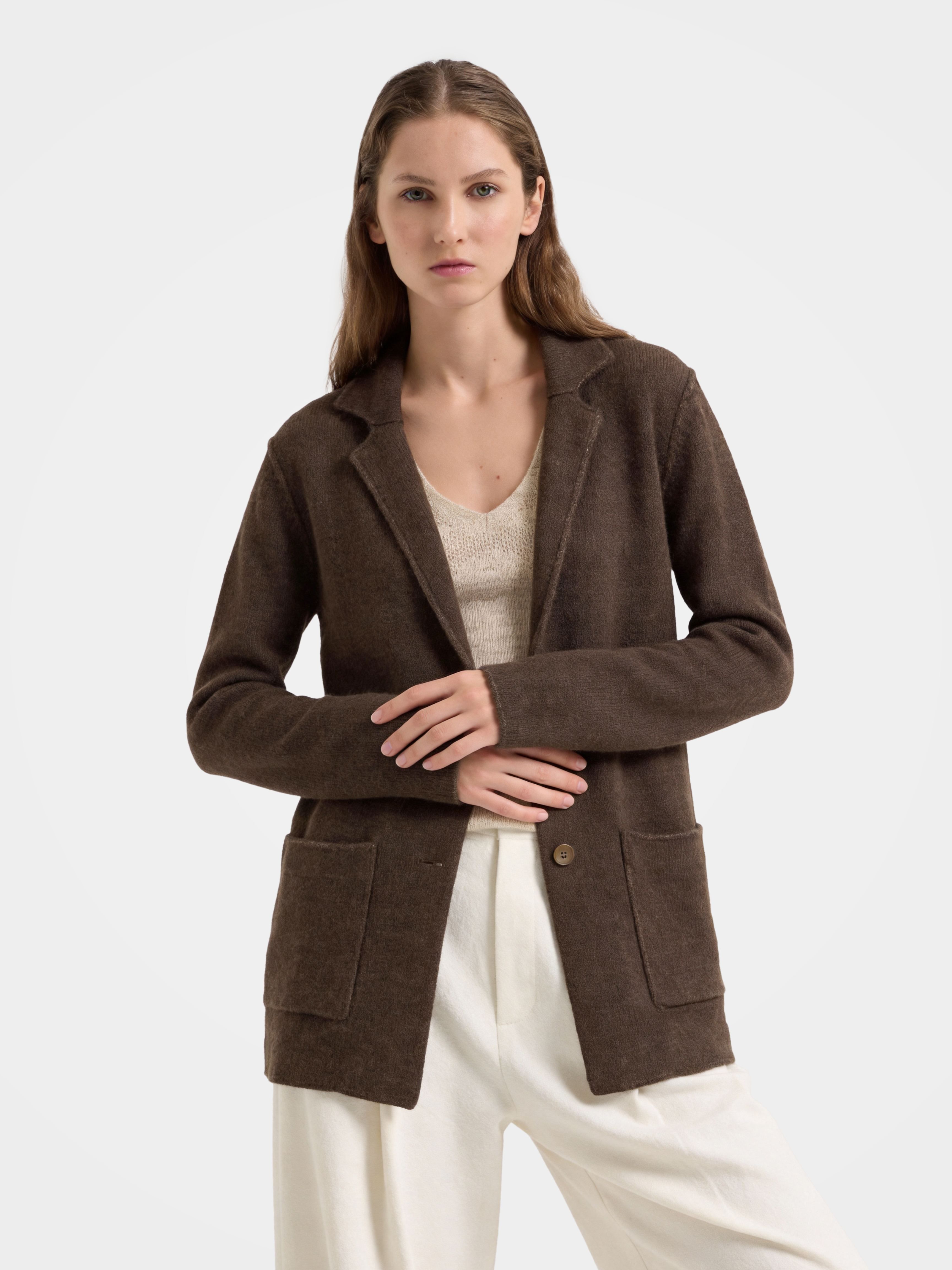 100% Cashmere Collarless Soft Knit Cardigan