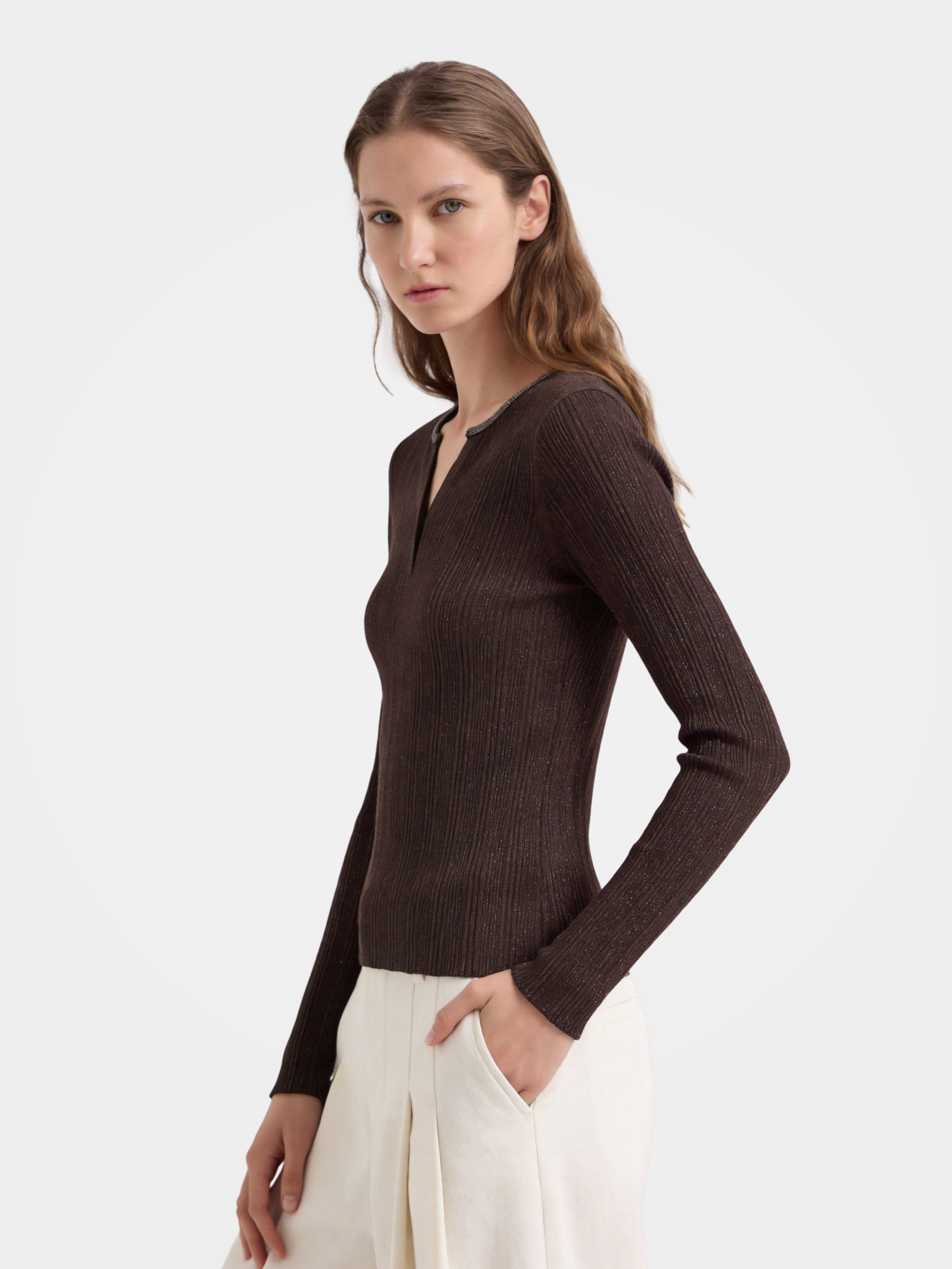 Wool V Neck Sweater Soft Textured Knit Sweater