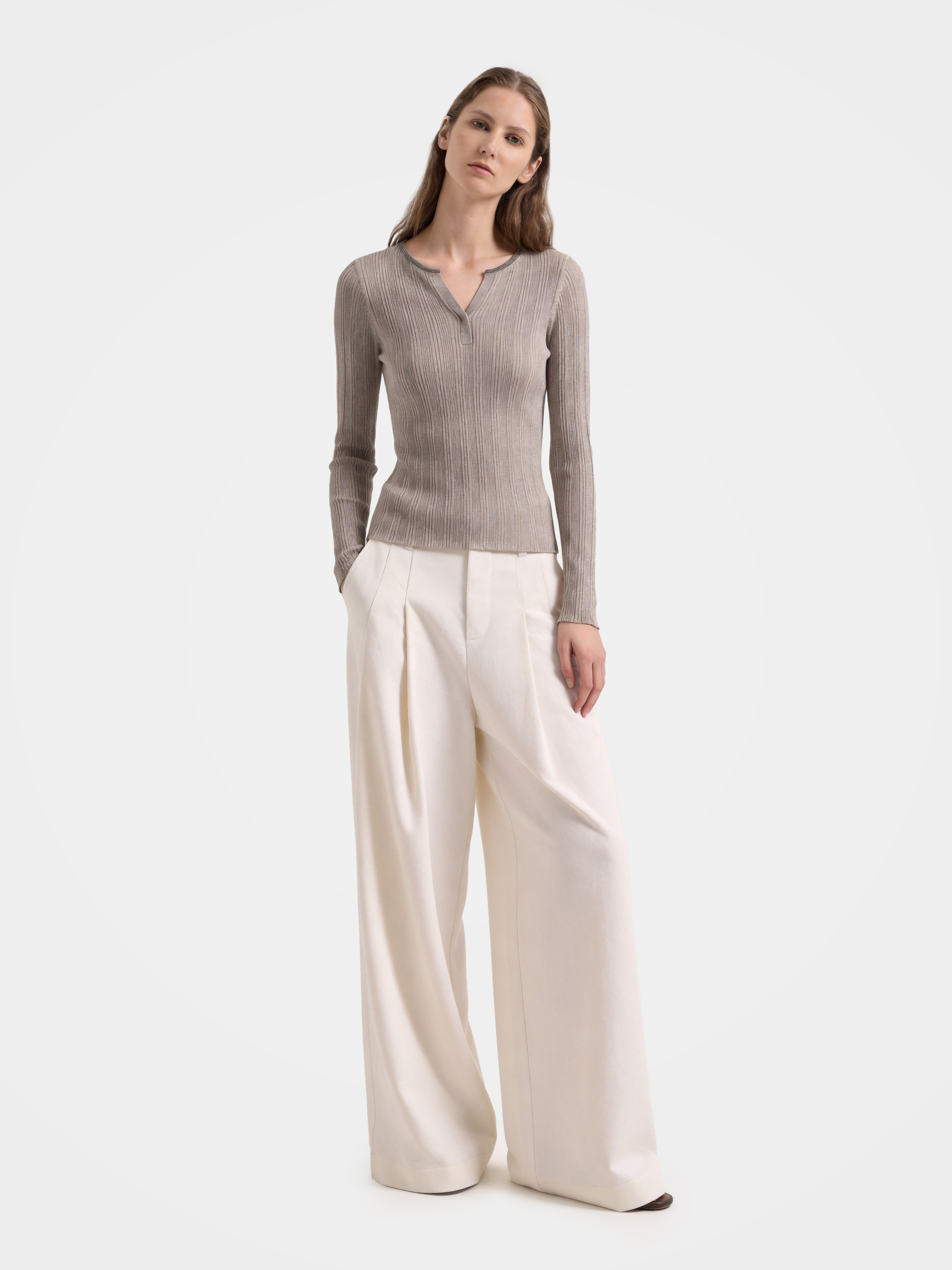 Wool V Neck Sweater Soft Textured Knit Sweater