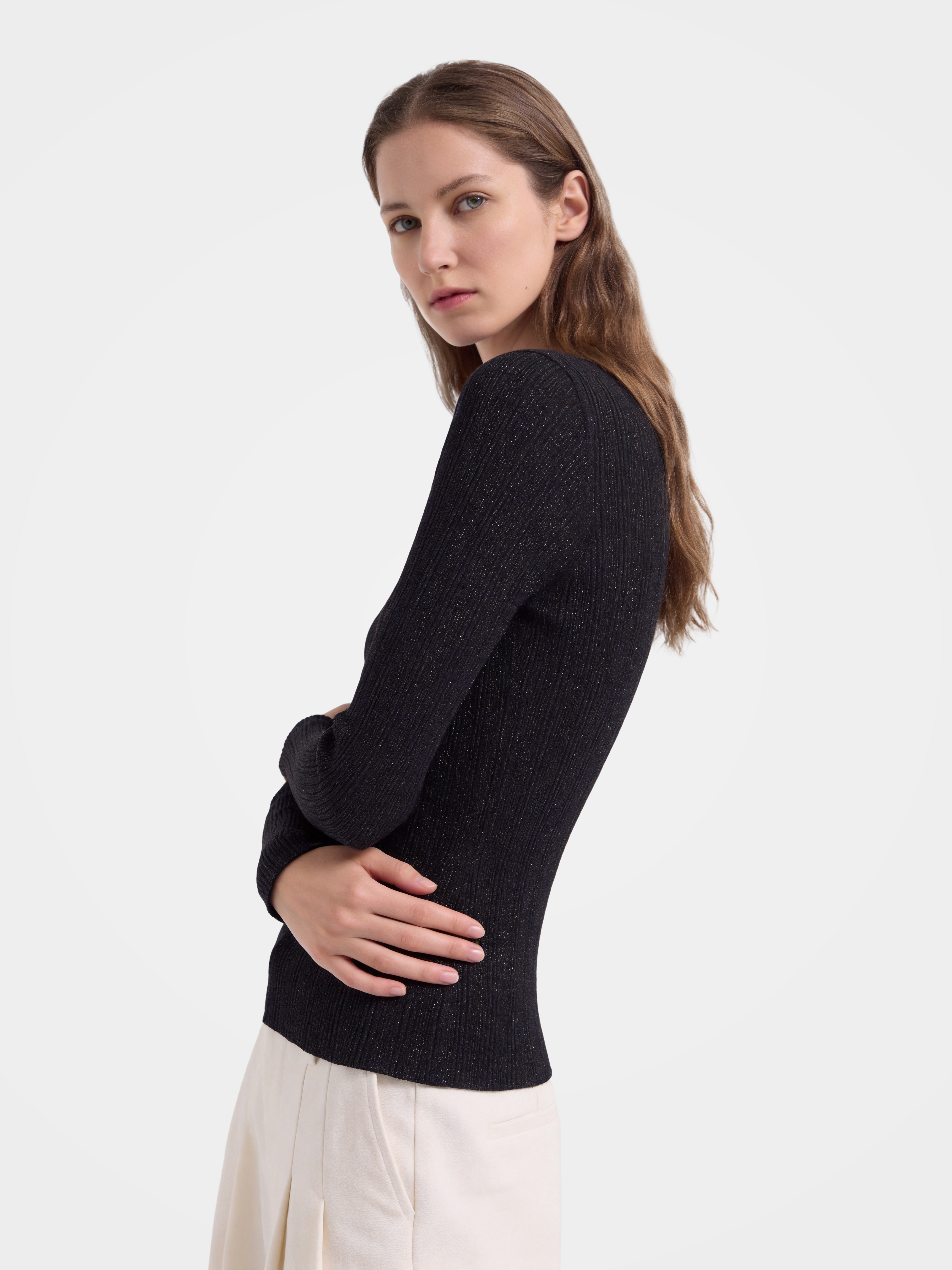Wool V Neck Sweater Soft Textured Knit Sweater