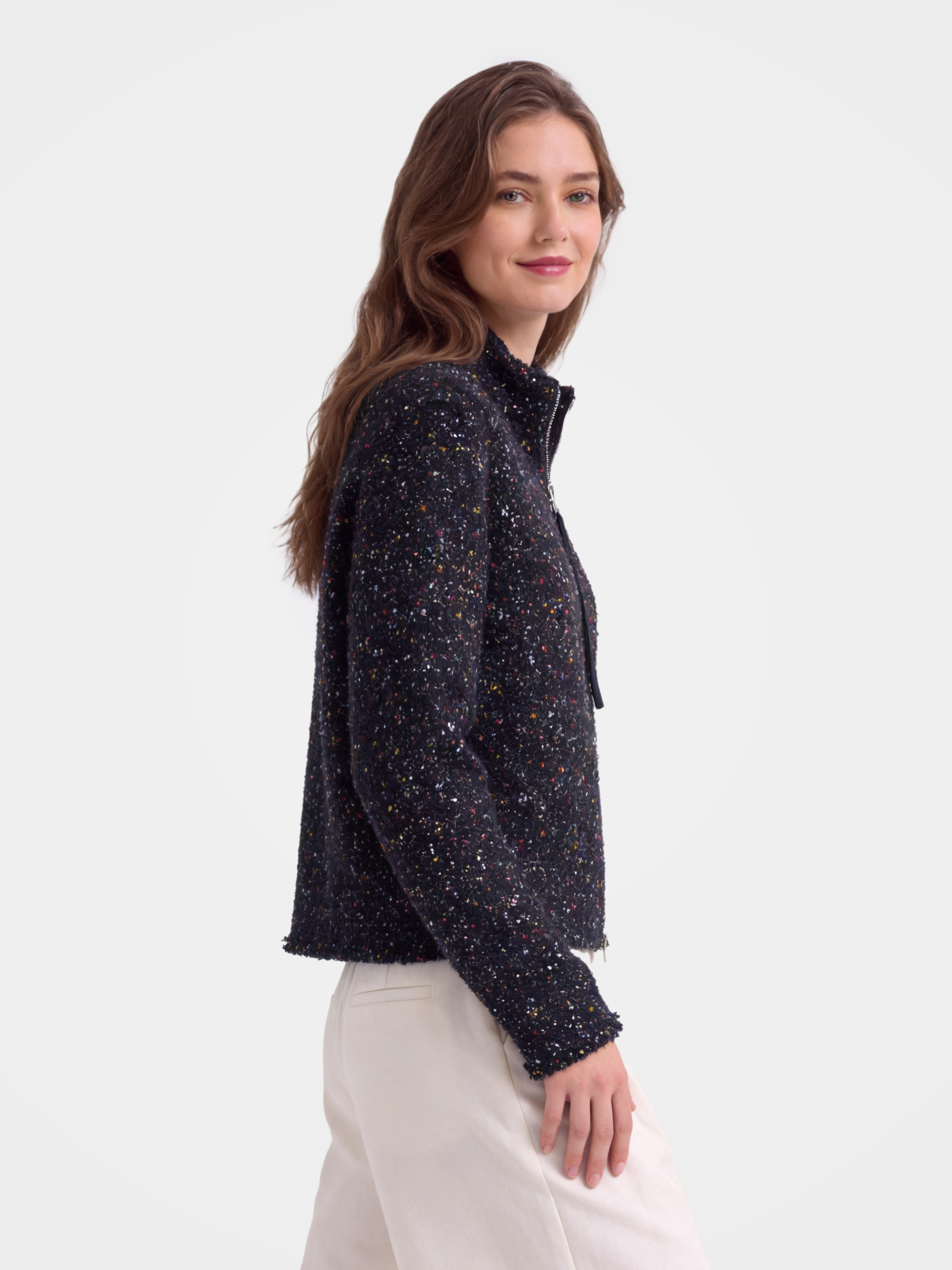 Cashmere Turtleneck Soft Shimmer Zip up Knit Cardigan