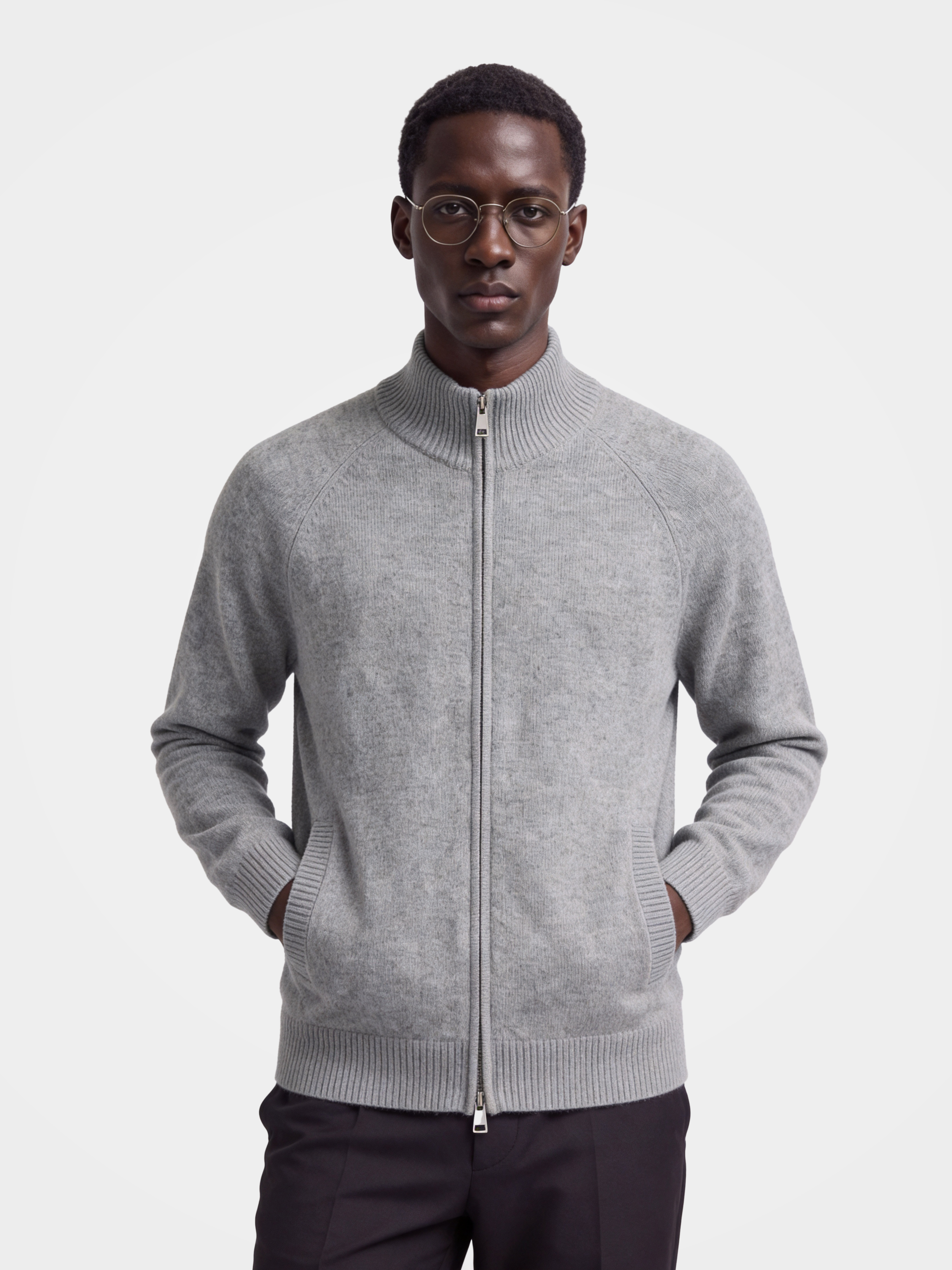 Pre-Order | Men's 100% Cashmere Mock Neck Zip Knit Cardigan (10-14 Business Days)