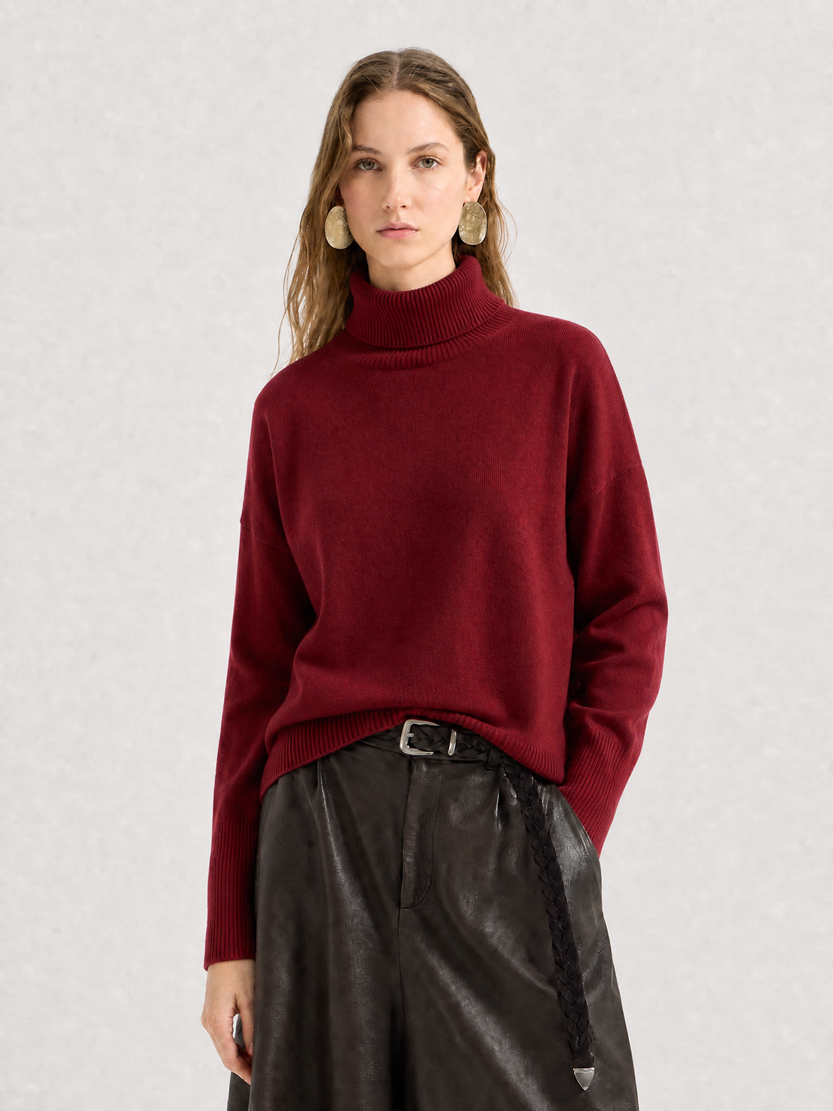100% Cashmere Turtleneck Sweater Soft Relaxed Fit Knit Pullover