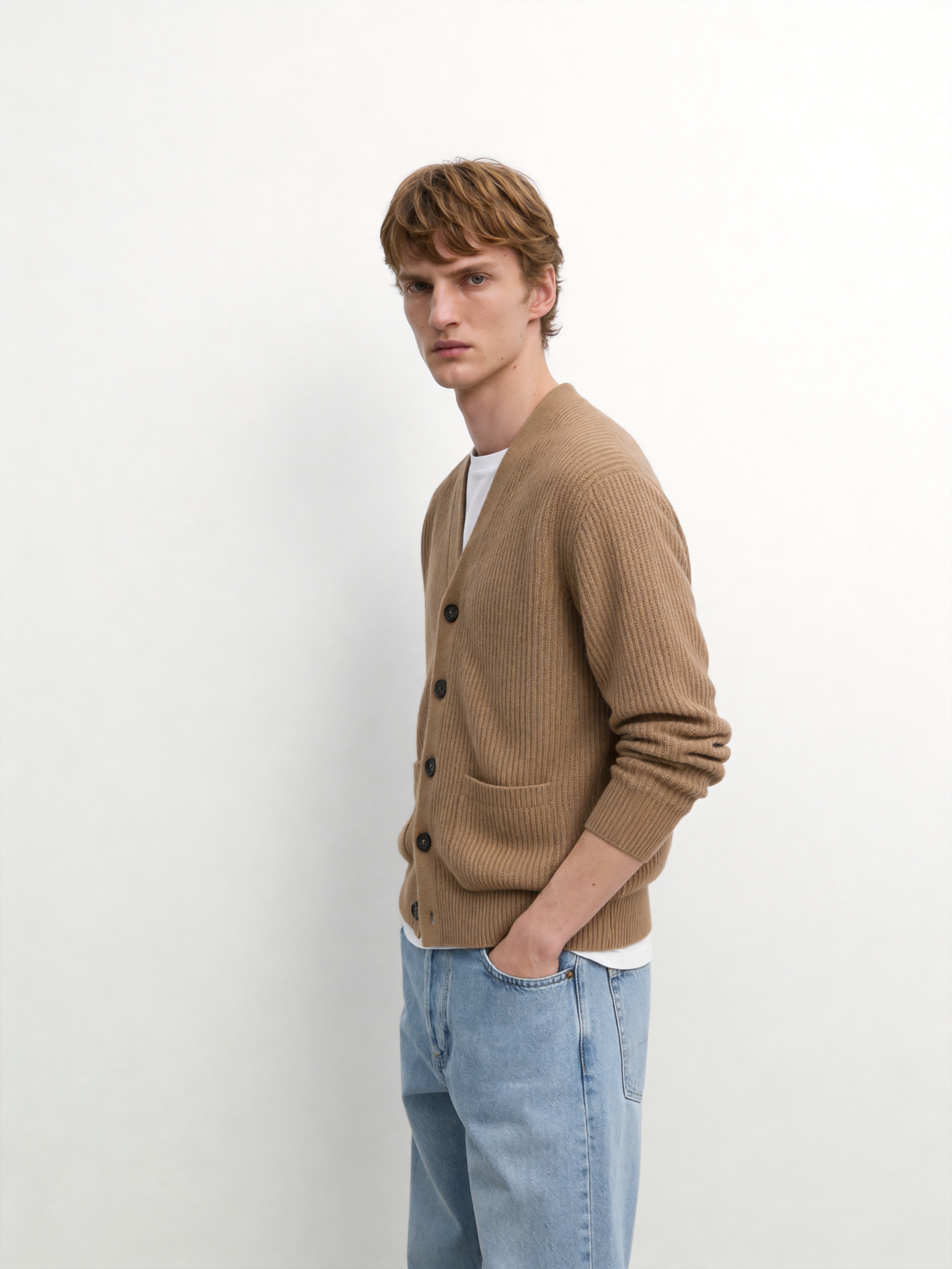 Men's 100% Cashmere V-Neck Button Front Cardigan