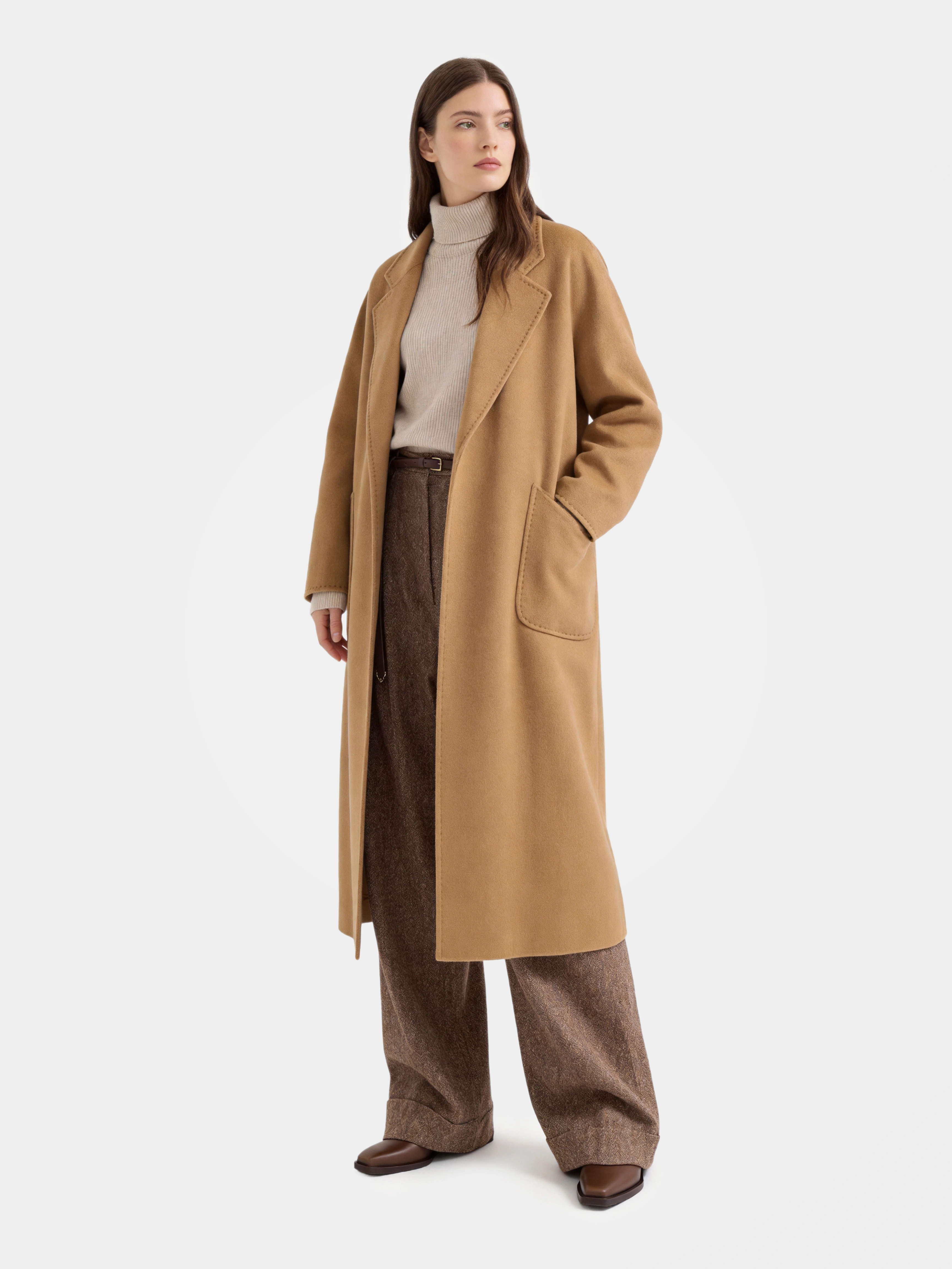 Wool Long Wool Blend Coat Open Front Longline Relaxed Fit Lapels bathrobe