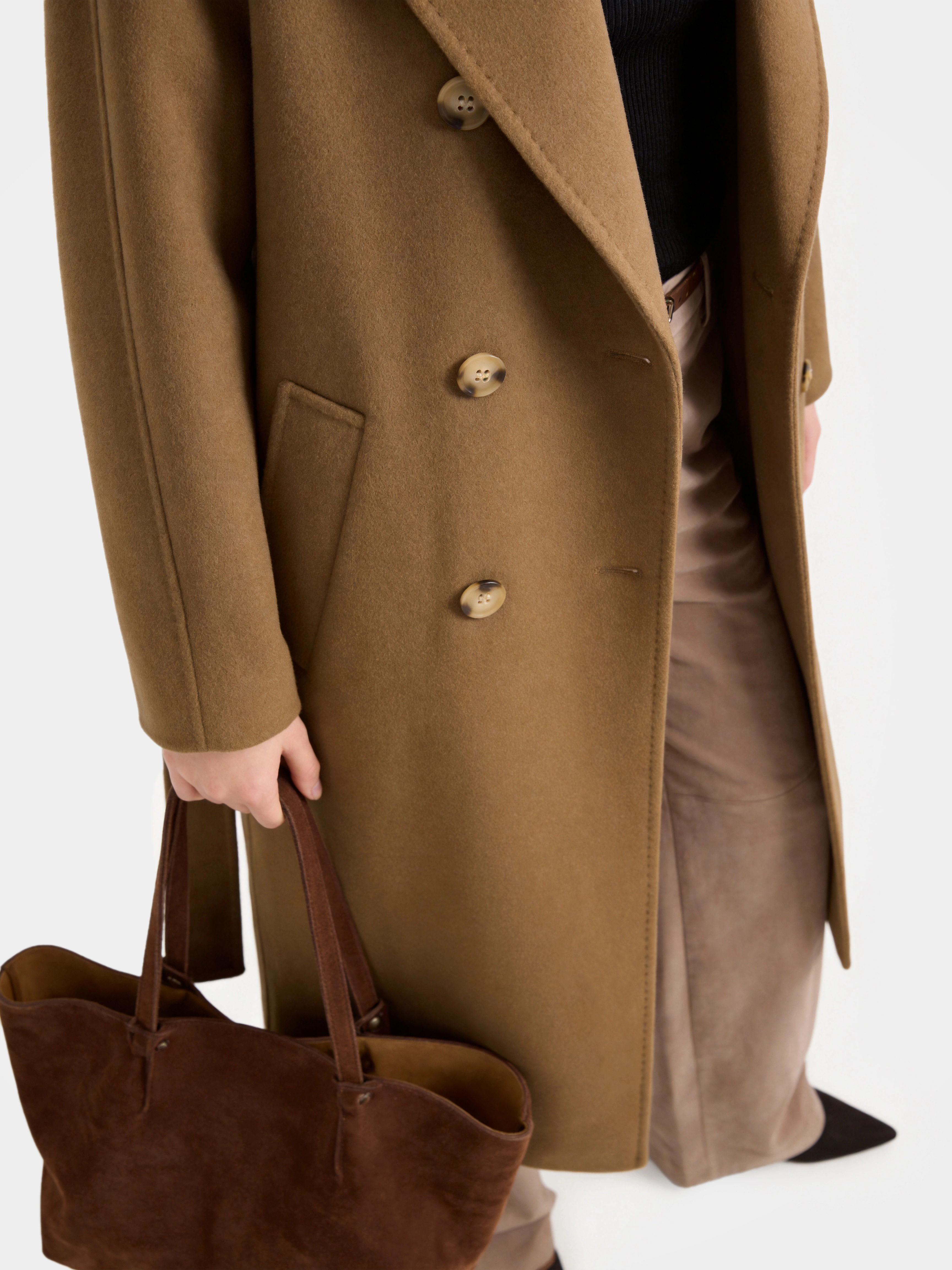 Wool Double Breasted Long Coat Notched Lapel Tailored Overcoat
