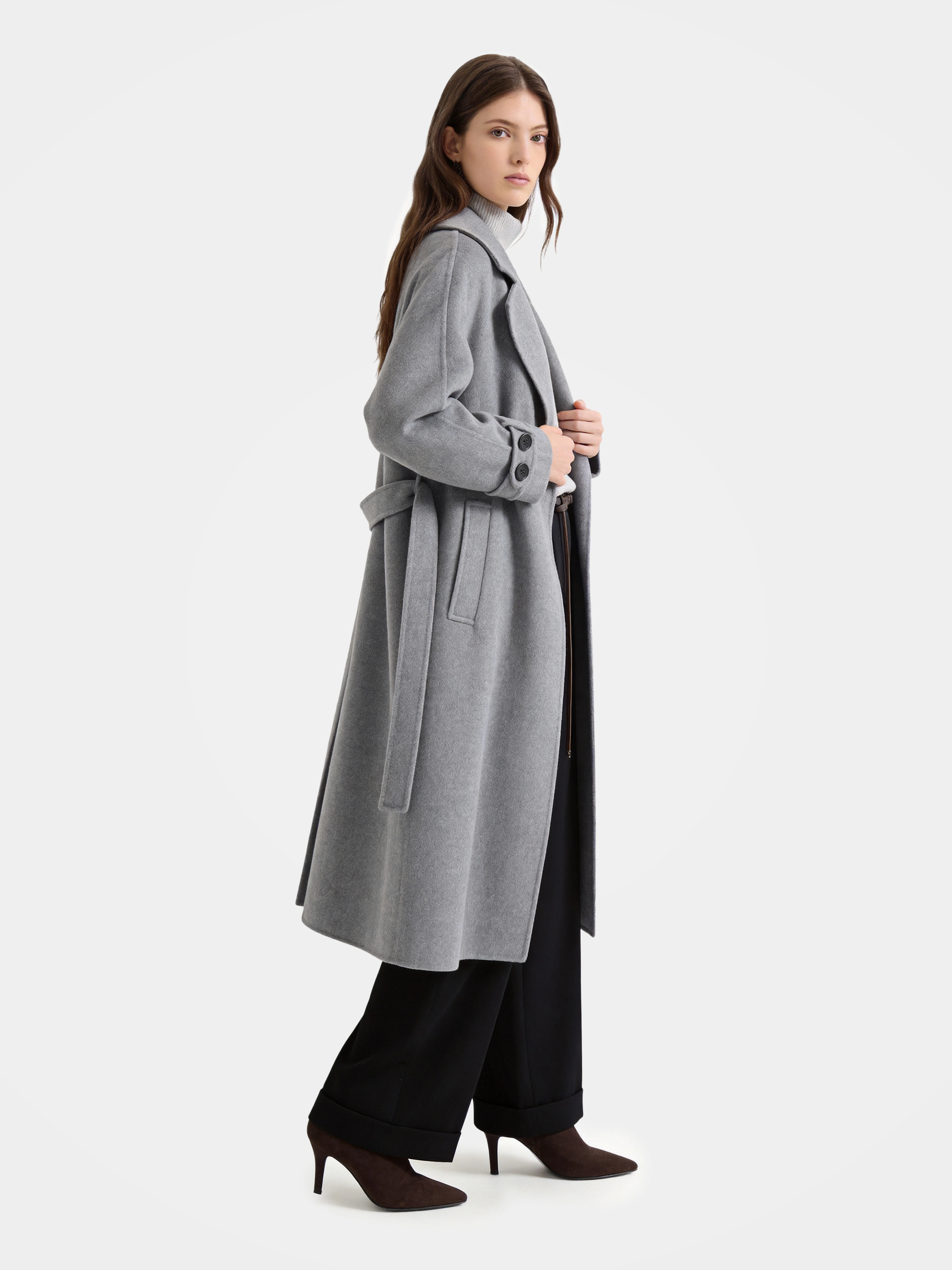 100% Cashmere Blend Long Coat Double-Breasted Lapel Overcoat