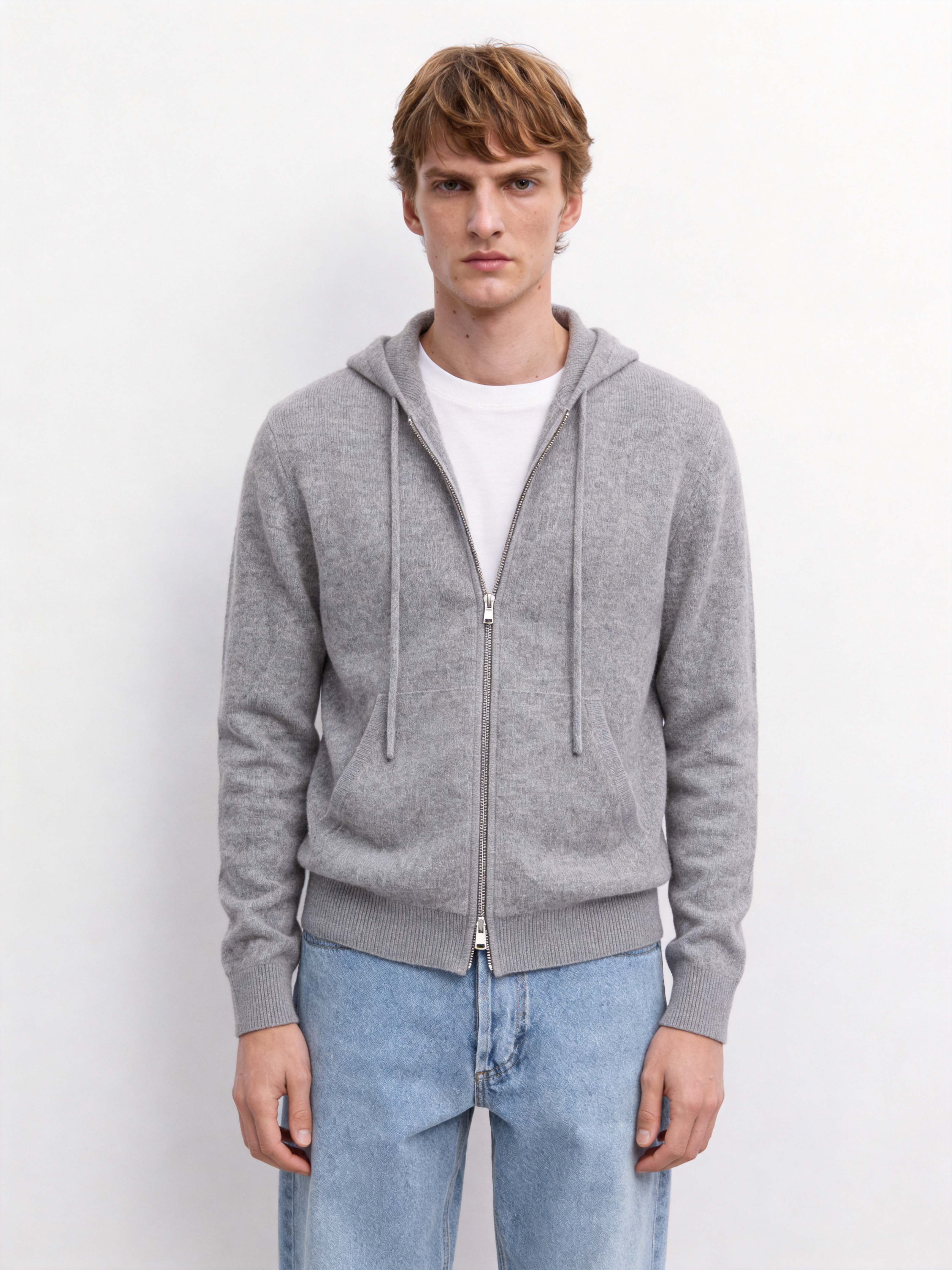 Men's 100% Cashmere Hooded Full-Zip Cardigan