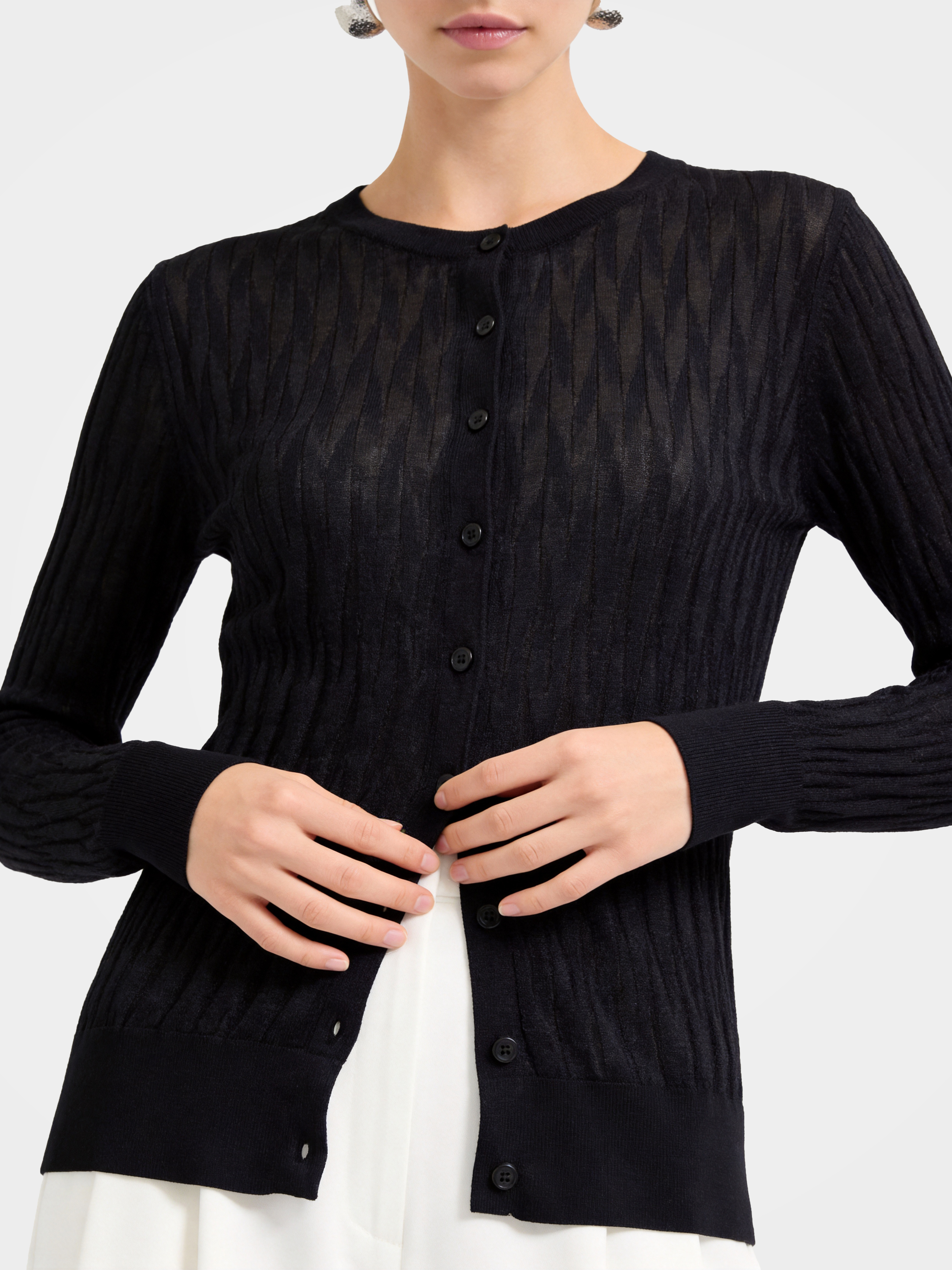 Sheer Tencel Silk Blend Rib Knit Cardigan Top